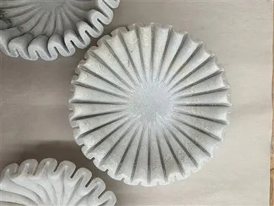 White Marble Ruffled Bowl - XS, S, M, L or XL | White Marble Ruffled Bowl BIDKHome