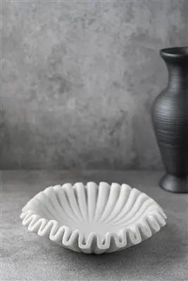 White Marble Ruffled Bowl - XS, S, M, L or XL | White Marble Ruffled Bowl BIDKHome