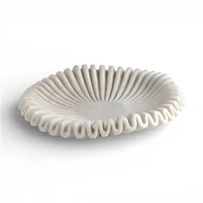 White Marble Ruffled Bowl - XS, S, M, L or XL | White Marble Ruffled Bowl BIDKHome