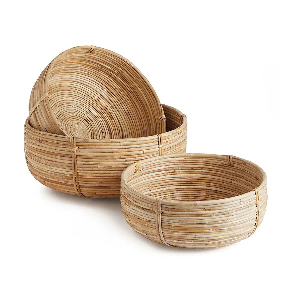 Set of Three Low Rattan Baskets
