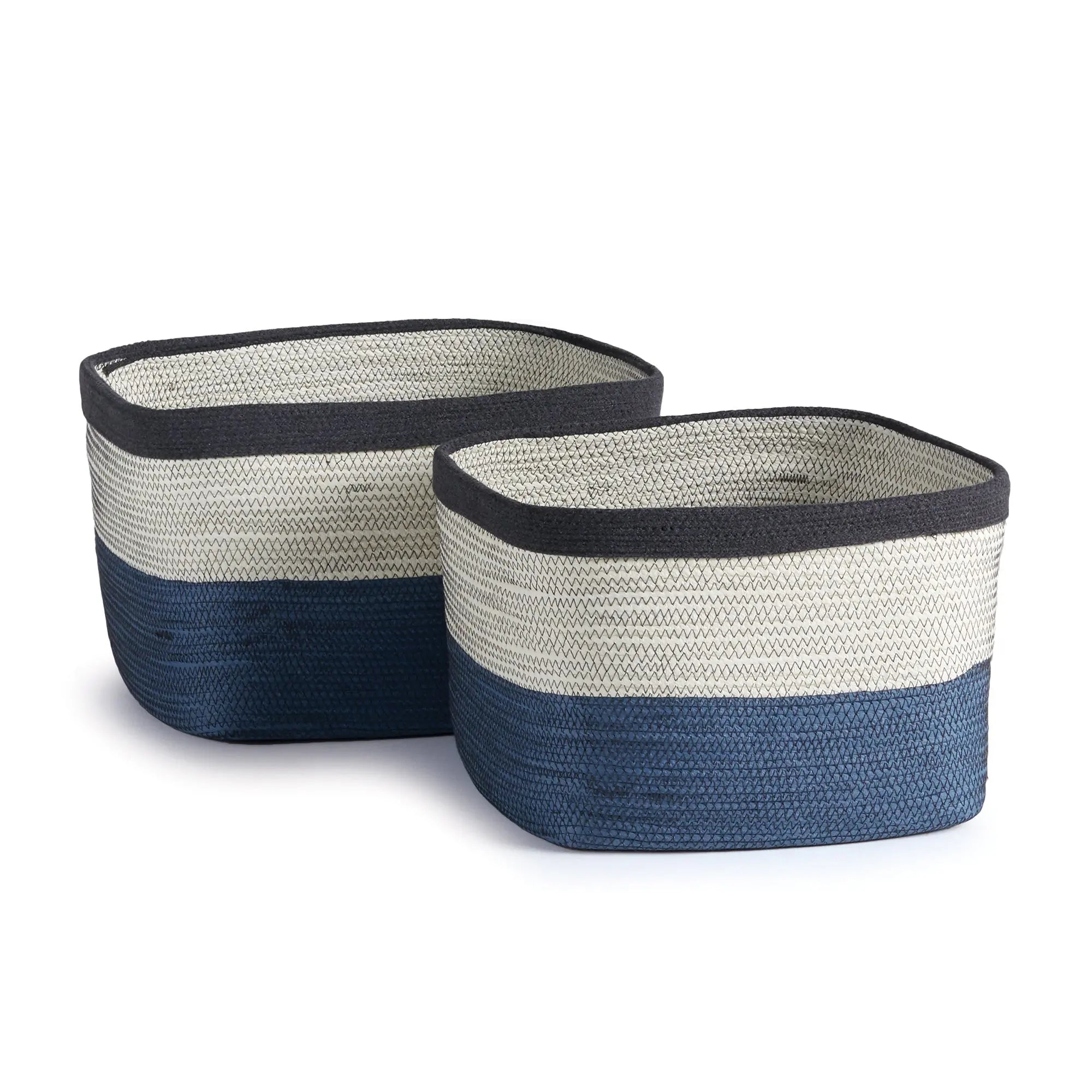 Ayden Rectangular Baskets - White & Blue, Set of 2 - Villa Decor & Design