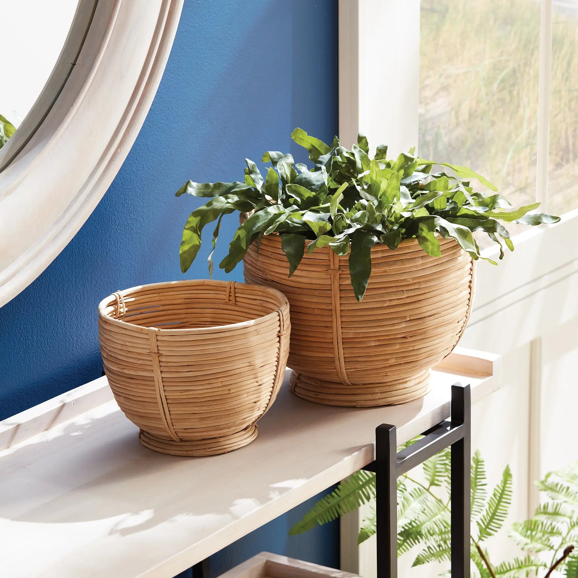 Cane Rattan Bowls on Pedestal Base