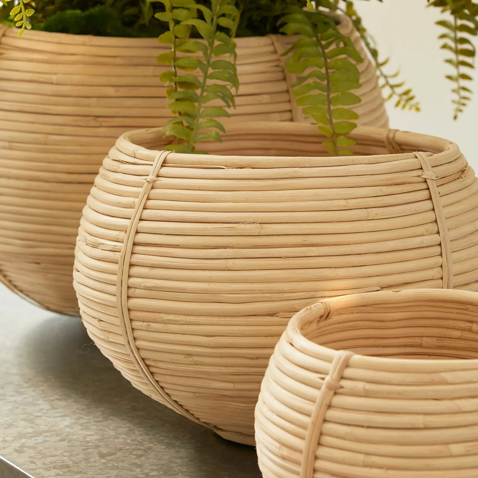 CANE RATTAN PLANT BASKETS, SET OF 3 Villa Decor & Design