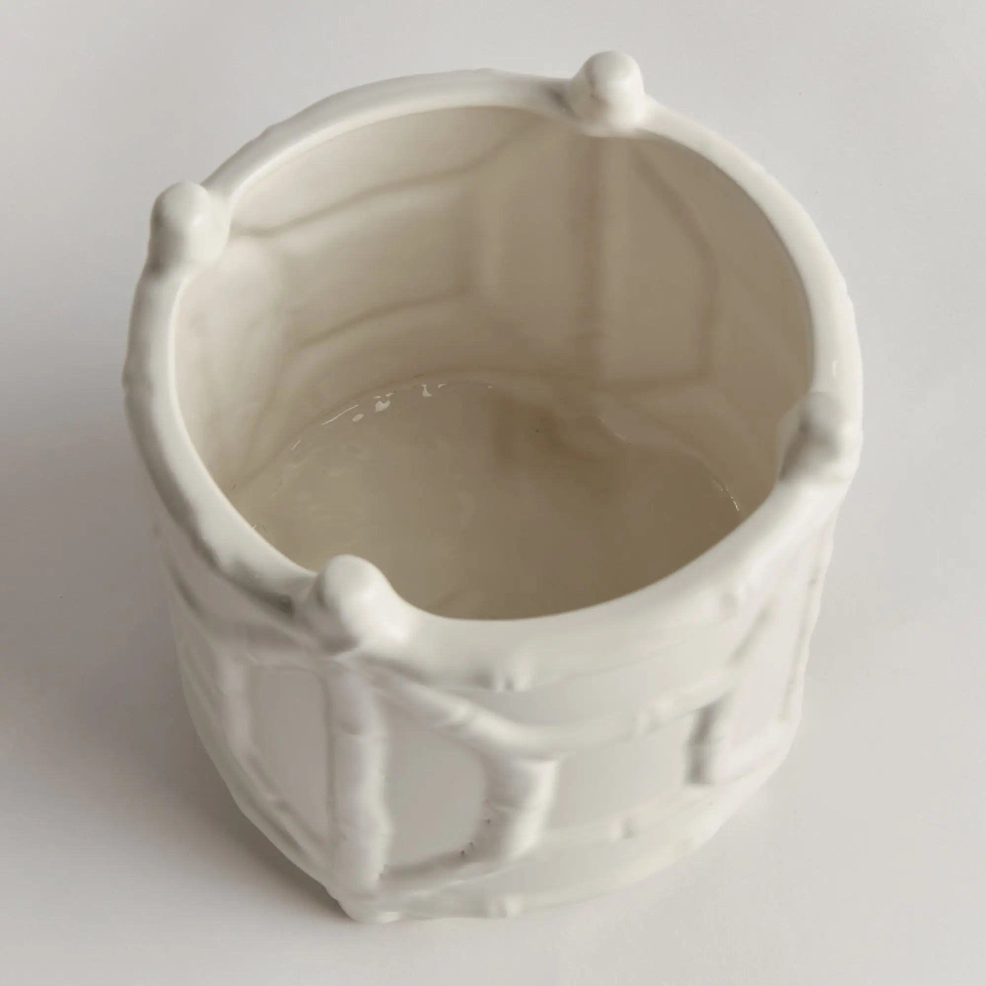 Chinoiserie Round Bamboo Cachepot - Classic White Ceramic Planter (Small or Large) - Villa Decor & Design