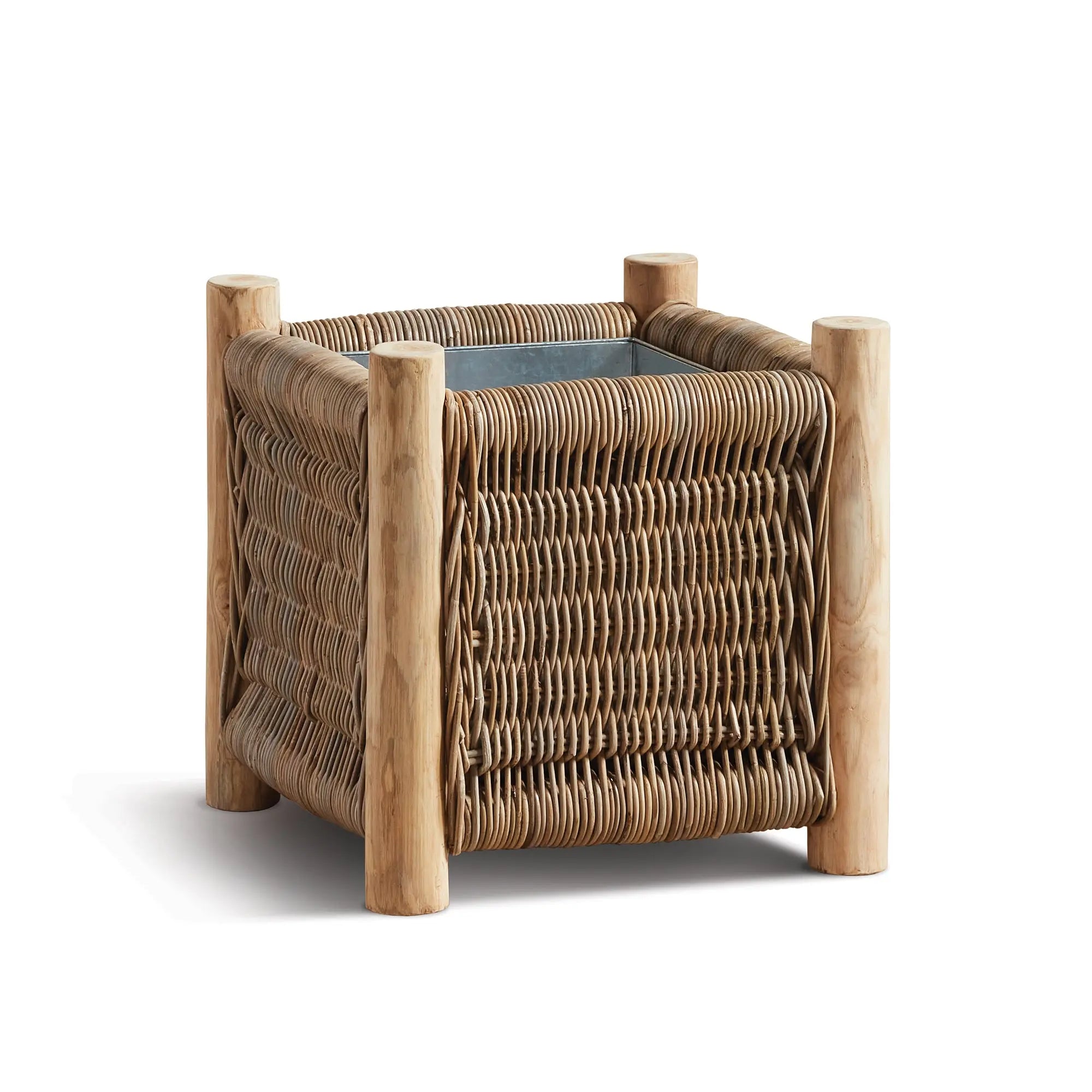 Landon Planter - Small, Medium or Grand Natural Rattan Planter | Teak Legs with Zinc Liner - Villa Decor & Design