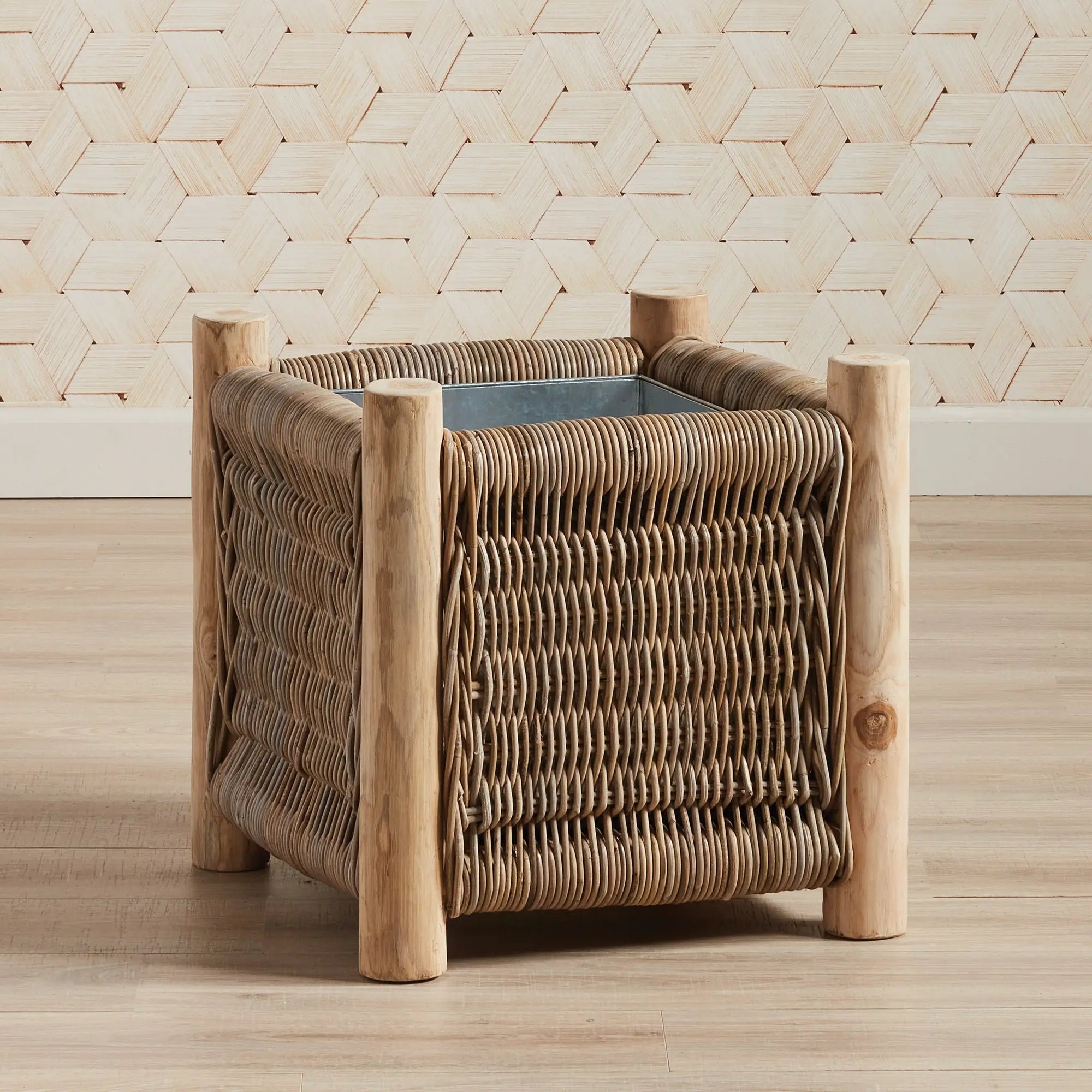 Landon Planter - Small, Medium or Grand Natural Rattan Planter | Teak Legs with Zinc Liner - Villa Decor & Design