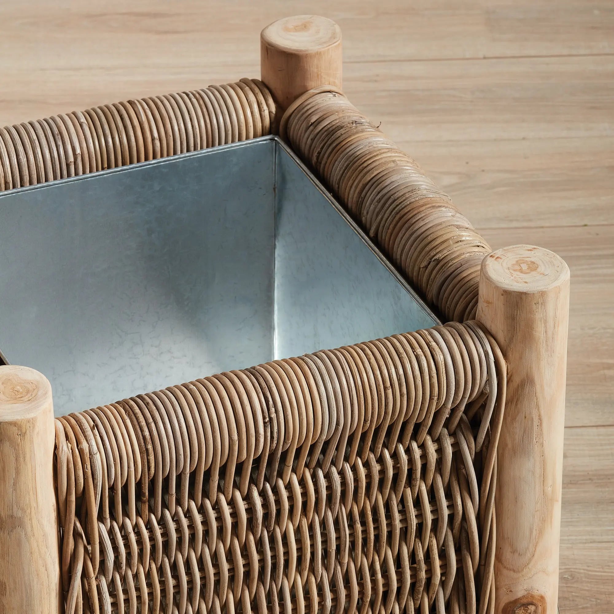 Landon Planter - Small, Medium or Grand Natural Rattan Planter | Teak Legs with Zinc Liner - Villa Decor & Design