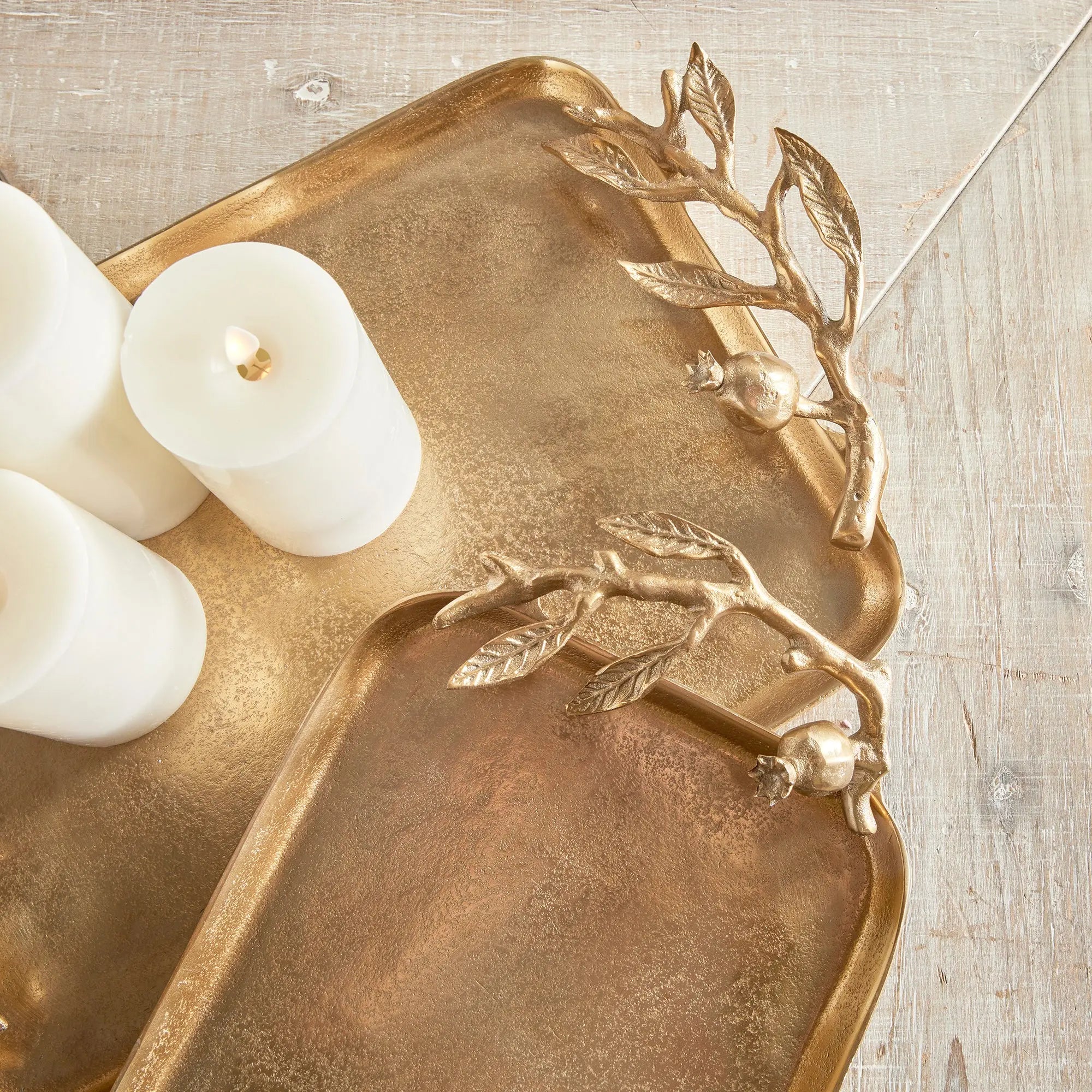 POMEGRANATE BRANCH DECORATIVE TRAYS, SET OF 2 Villa Decor & Design