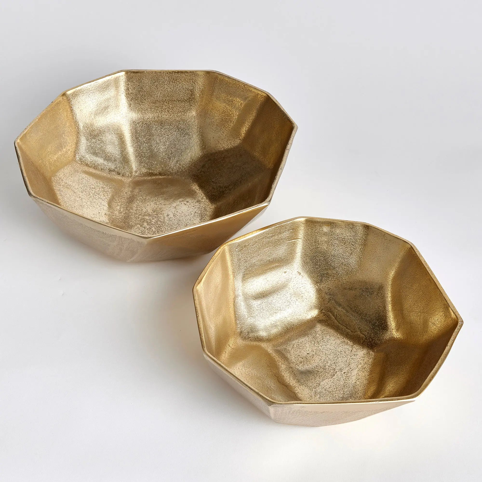 Rova Gold Geometric Serving Bowls - Set of 2 Paneled Aluminum Bowls Napa Home & Garden