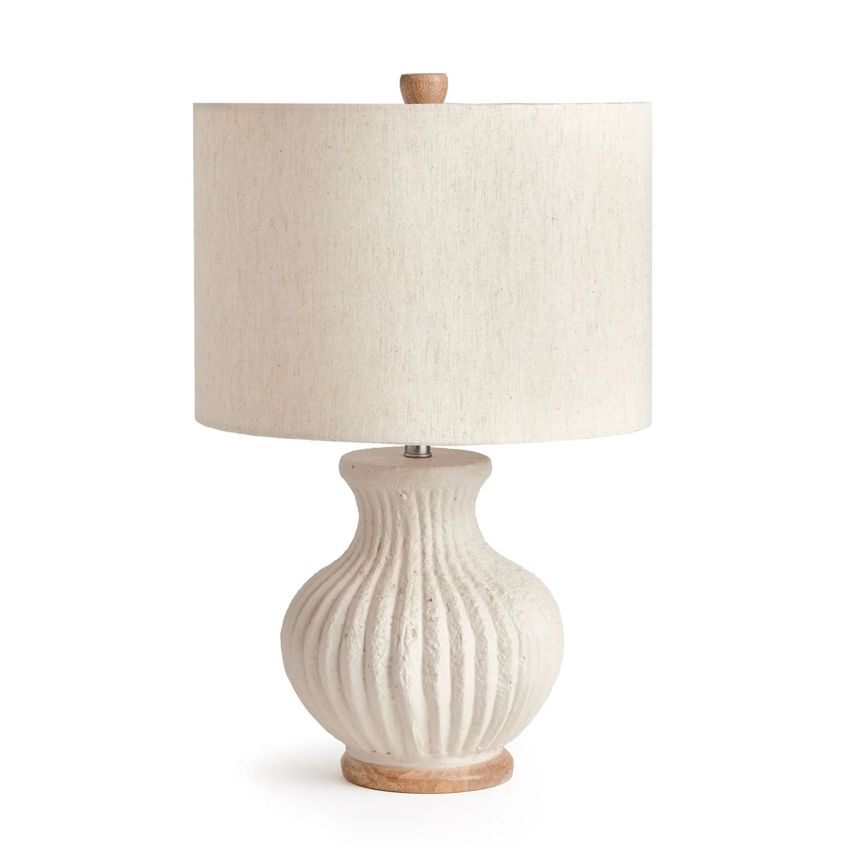 Margot ribbed table lamp with round linen drum shade, full view
