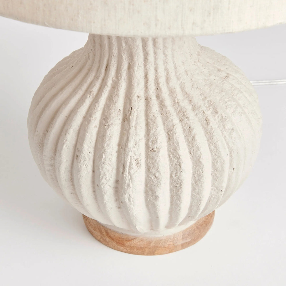 Close-up of the ribbed, pitted texture on the lamp base