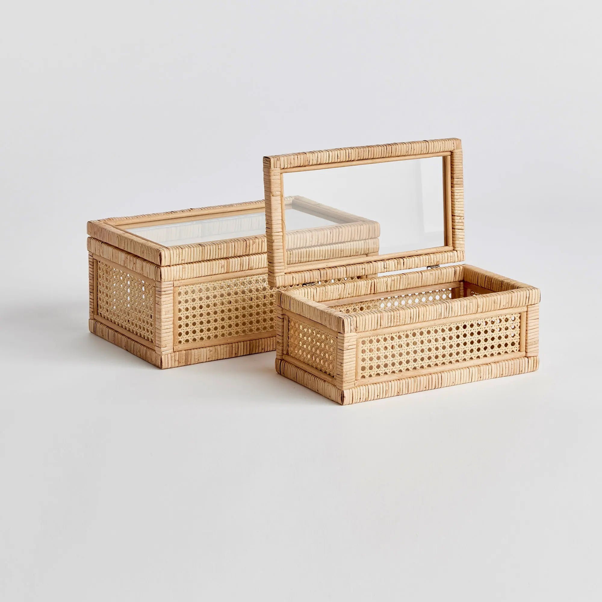 Glass Top Rattan Display Boxes