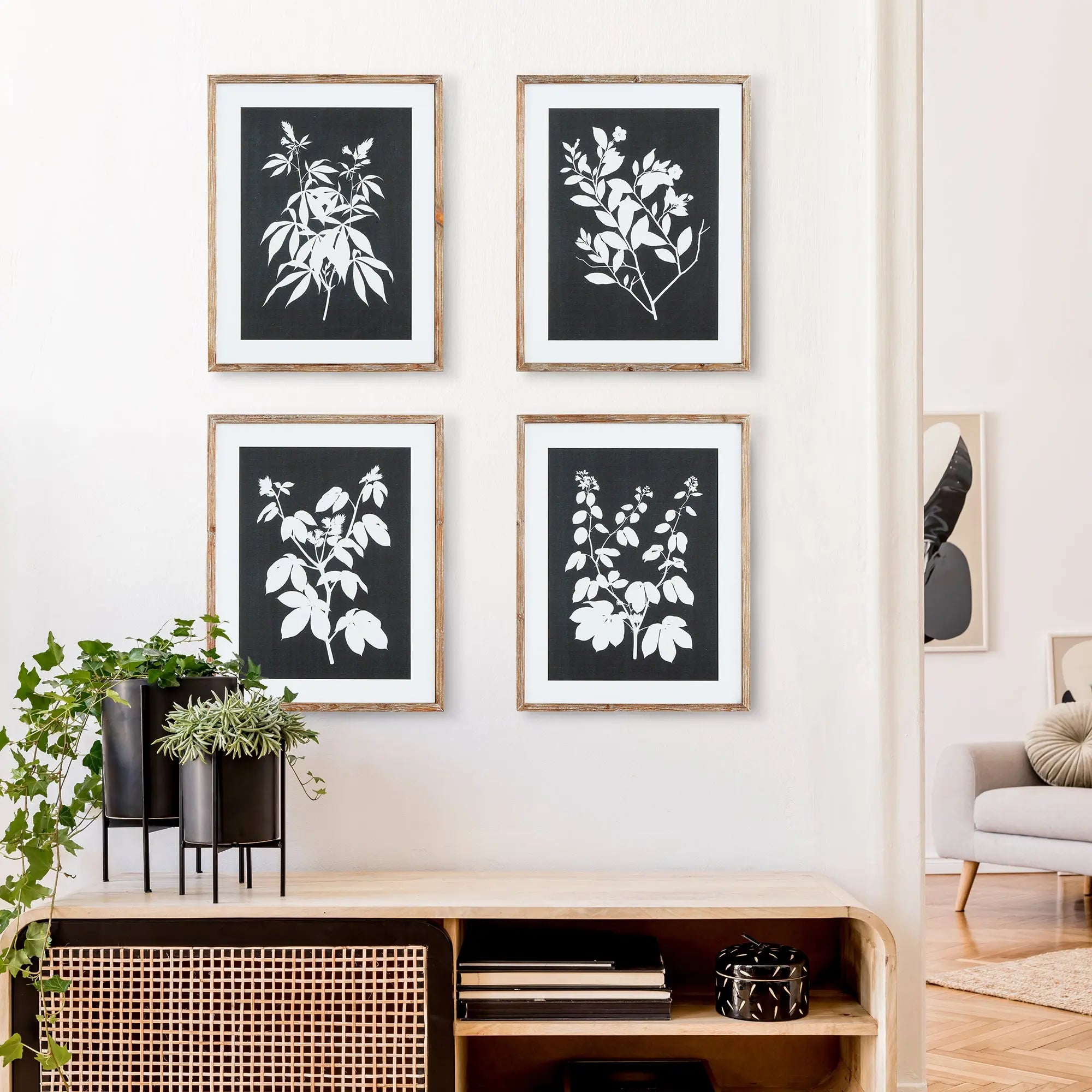 MONOCHROME BOTANICAL PRINTS, SET OF 4 Villa Decor & Design