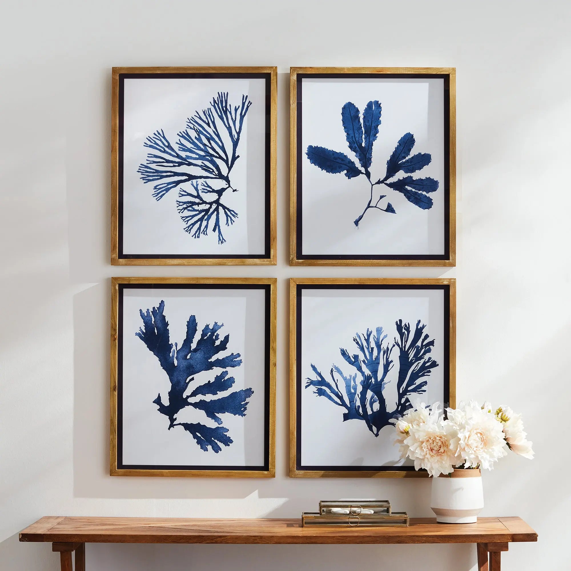 Indigo Seaweed Prints, SET OF 4