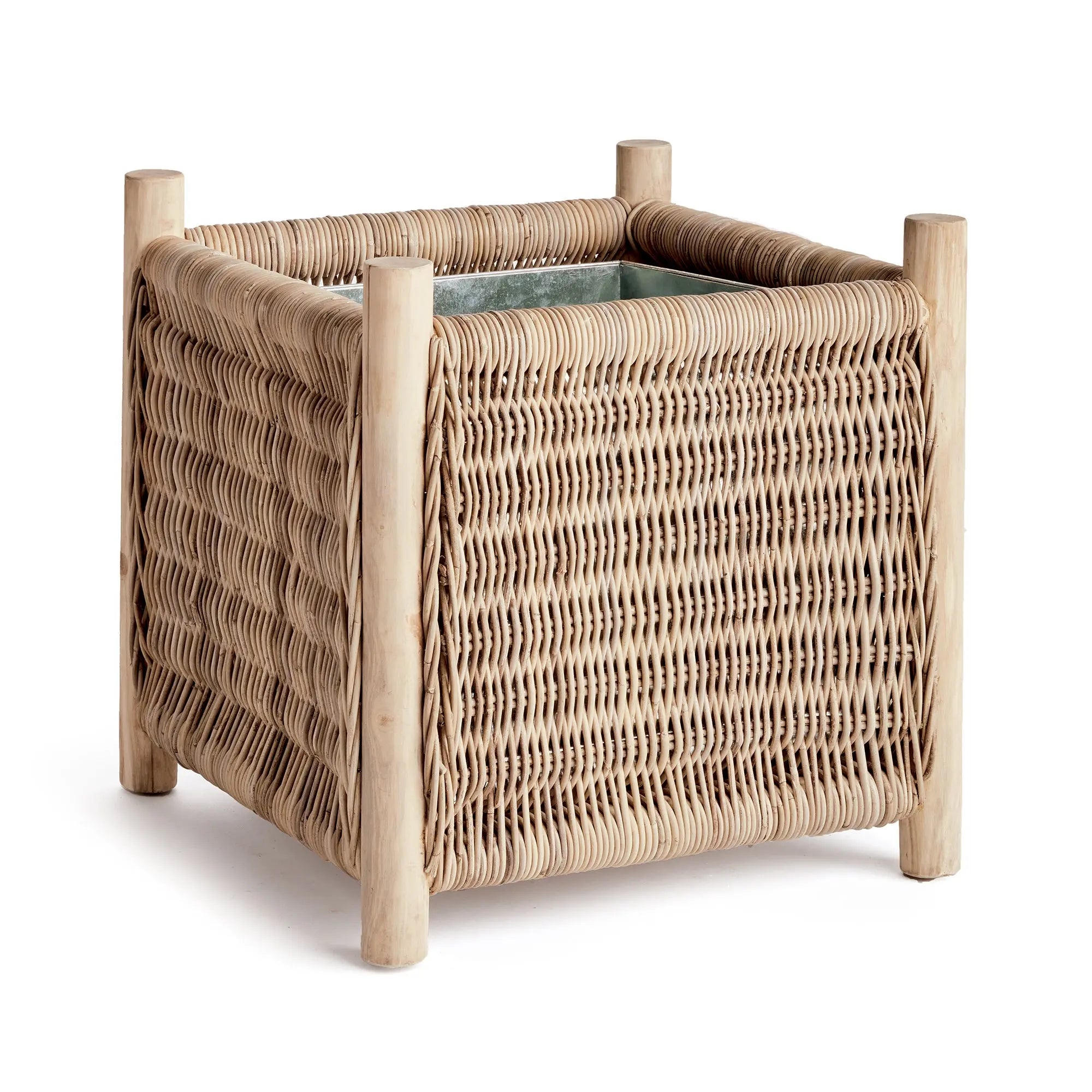 Landon Planter - Small, Medium or Grand Natural Rattan Planter | Teak Legs with Zinc Liner - Villa Decor & Design