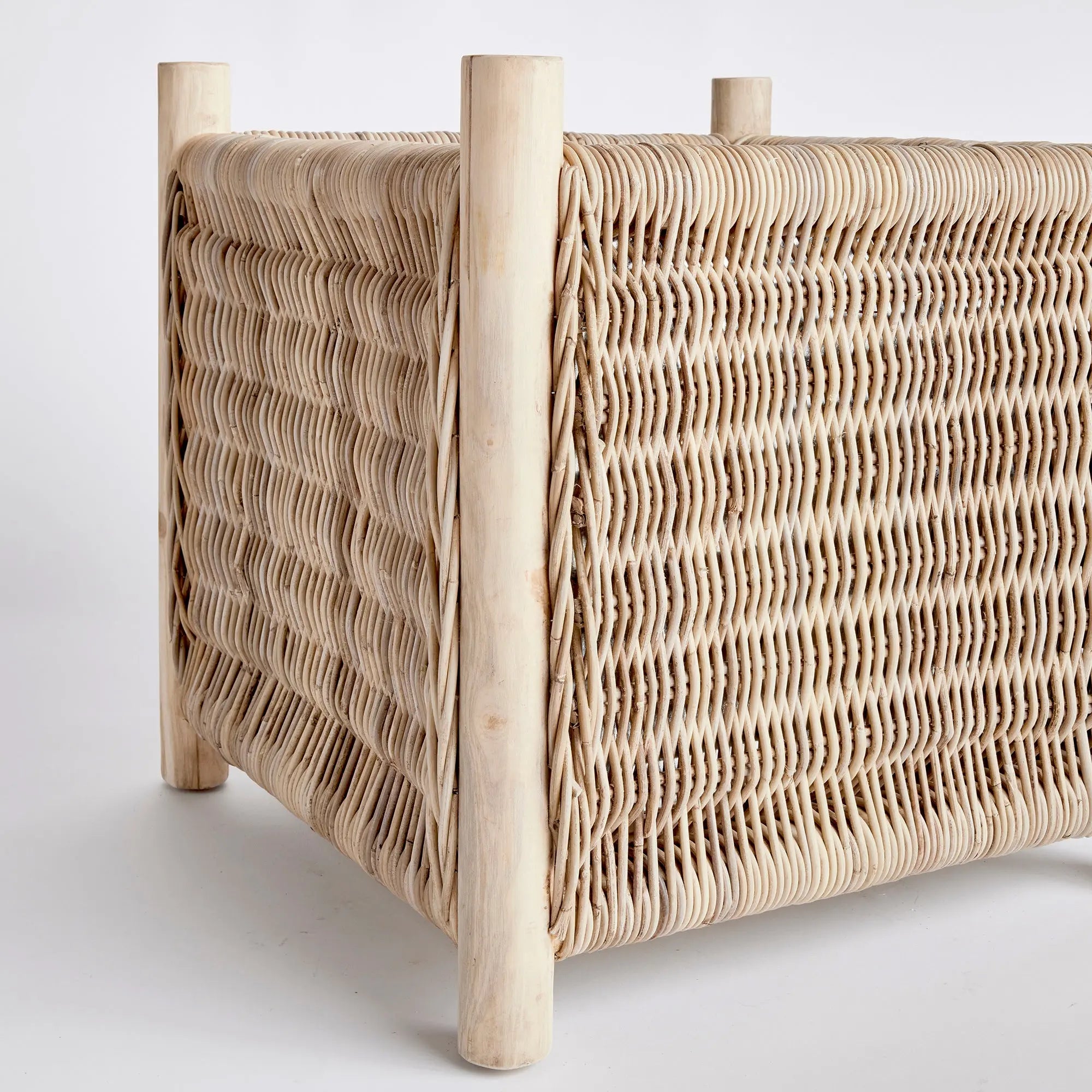Landon Planter - Small, Medium or Grand Natural Rattan Planter | Teak Legs with Zinc Liner - Villa Decor & Design