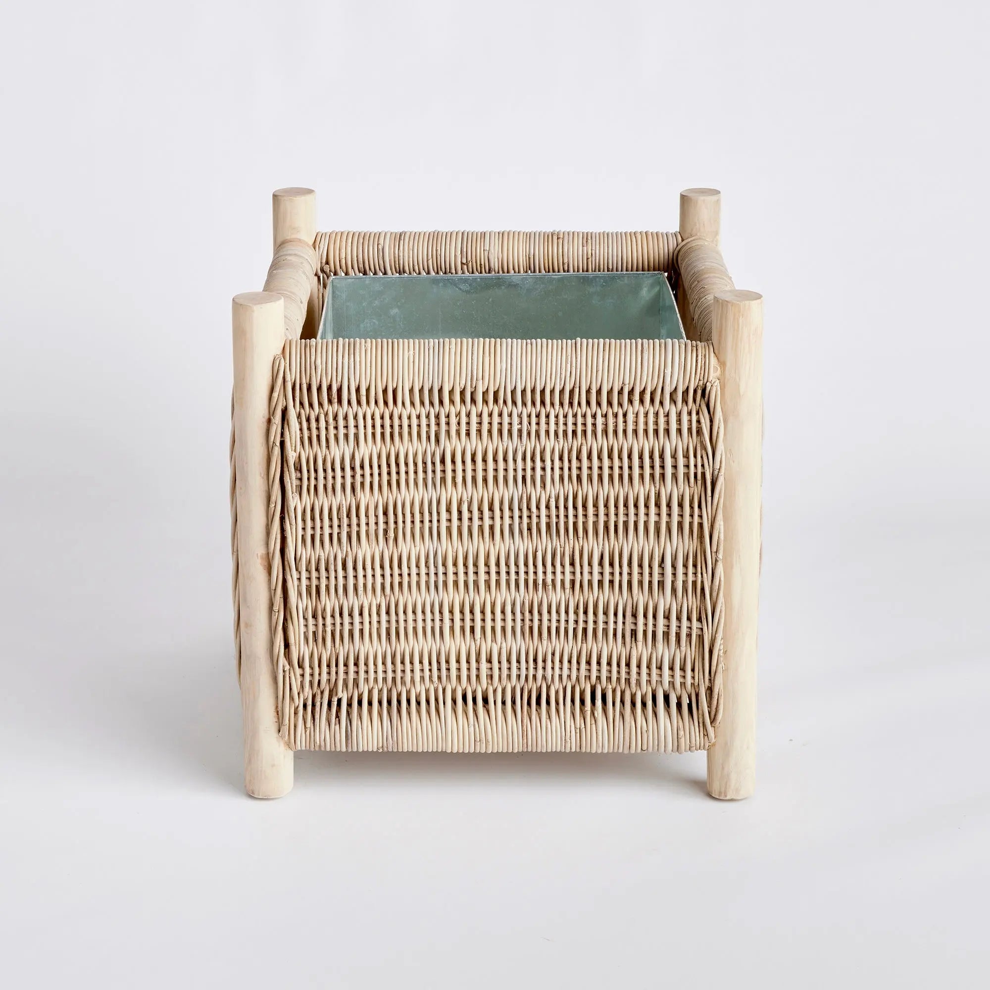 Landon Planter - Small, Medium or Grand Natural Rattan Planter | Teak Legs with Zinc Liner - Villa Decor & Design