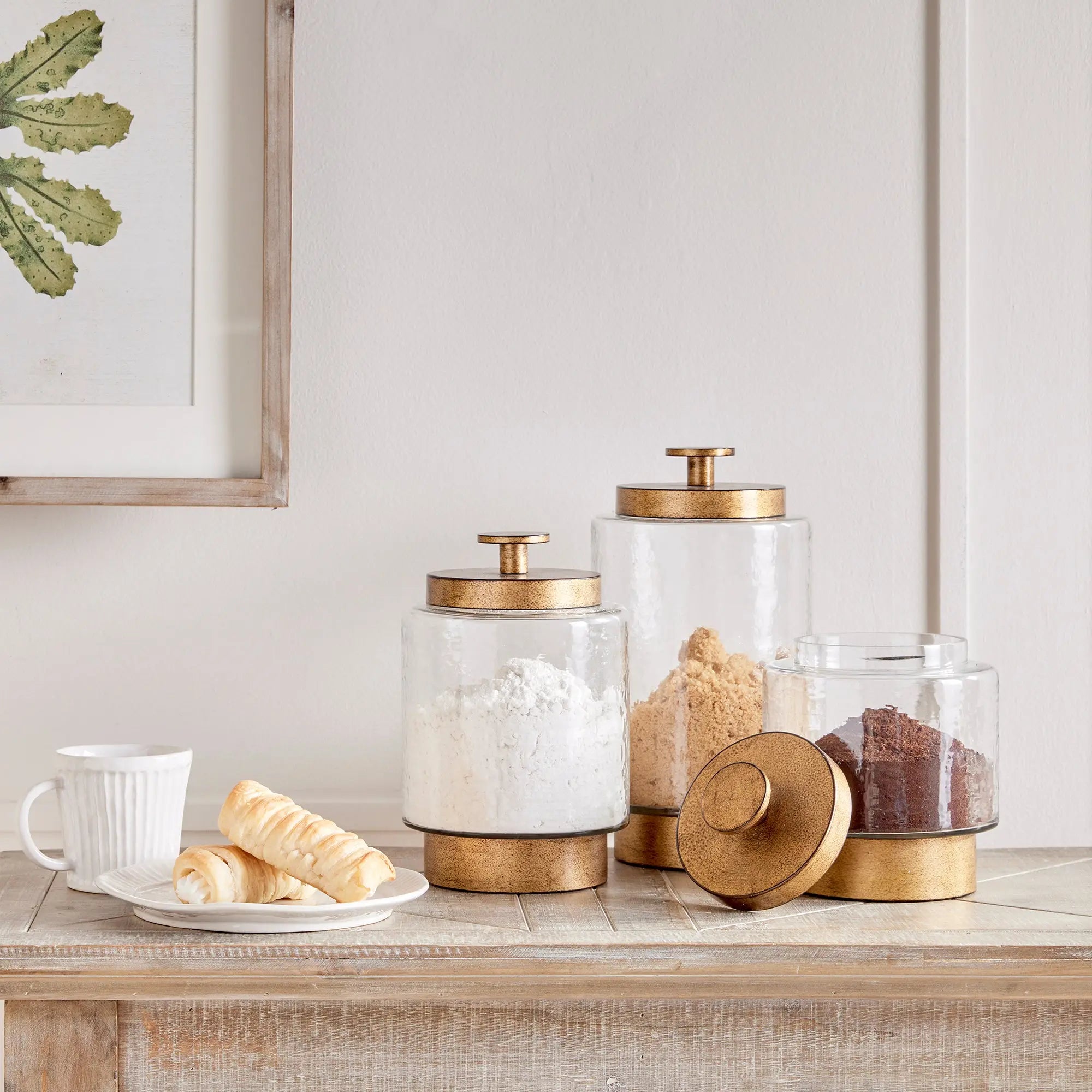 Braiden Hammered Glass & Metal Canisters – Set of 3 - Villa Decor & Design
