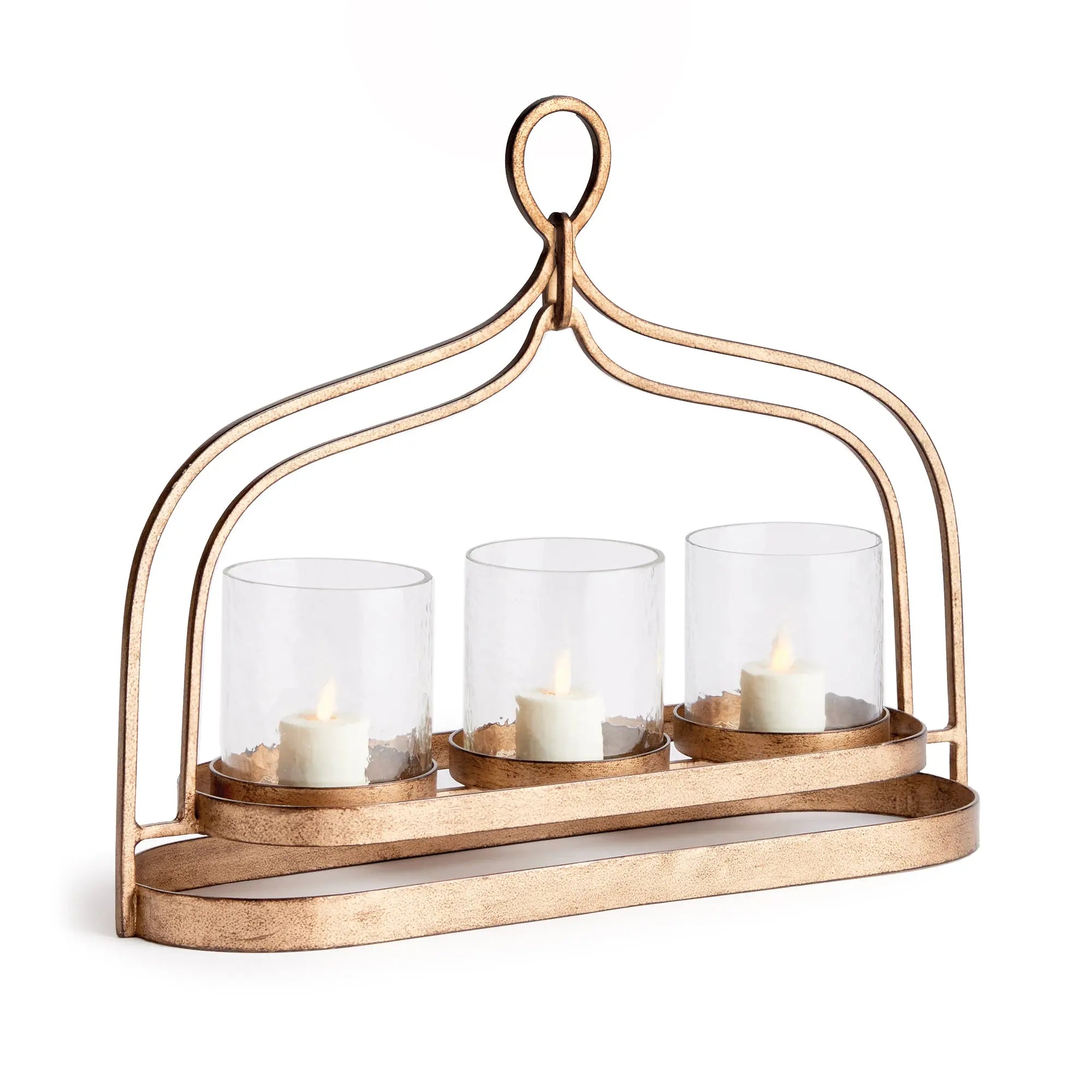 AMARA 3-candle hurricane lantern in antique gold with hammered glass