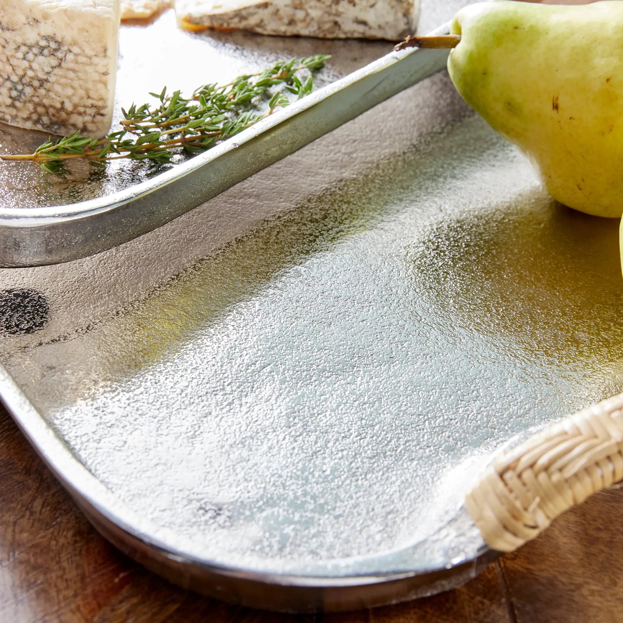 Helena Silver Decorative Trays - Set of 2 Aluminum & Rattan Rectangle Trays Napa Home & Garden