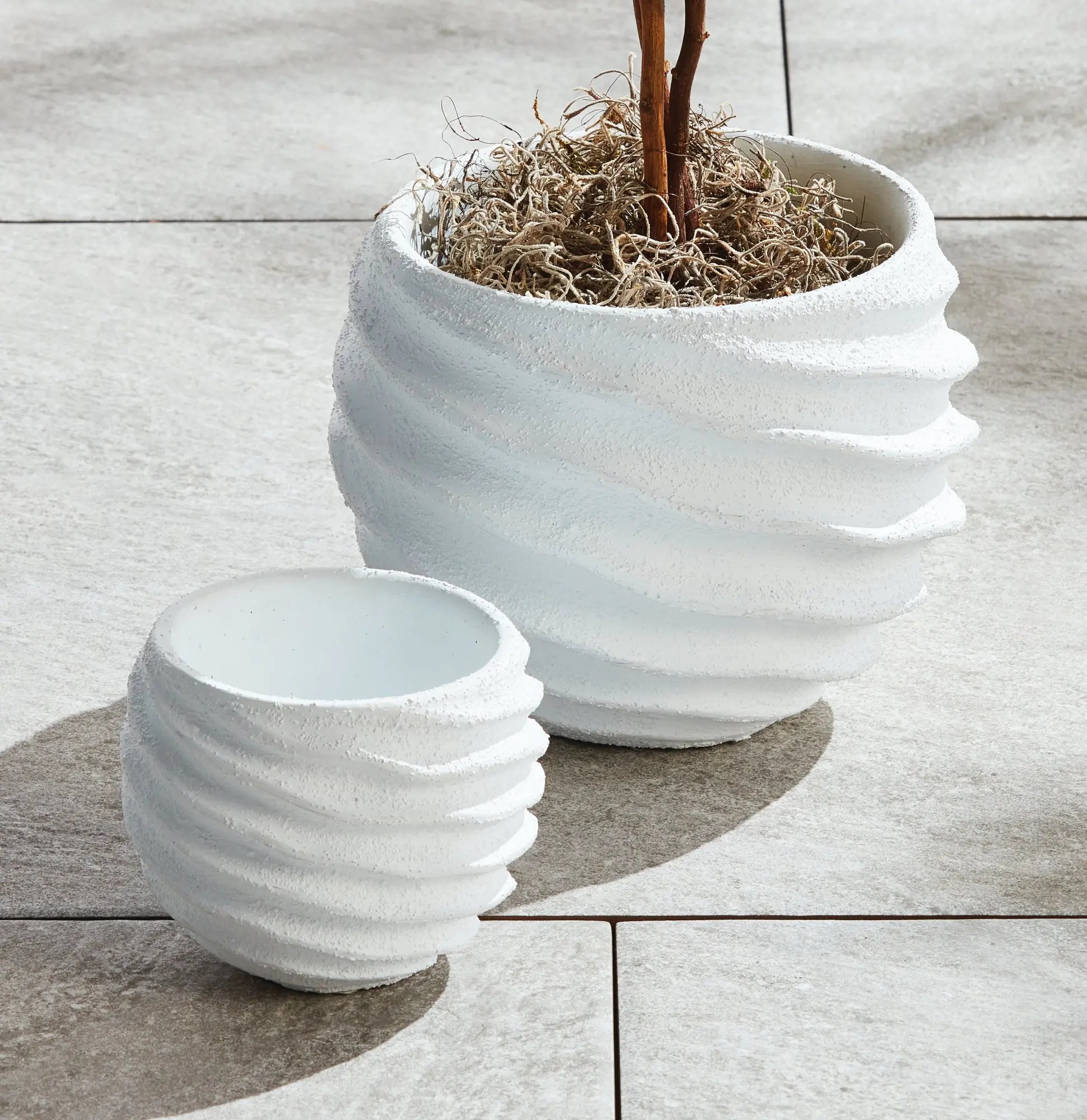 Echols Concentric Circle Concrete Pots - Set of 2 White Glazed Planters Napa Home & Garden