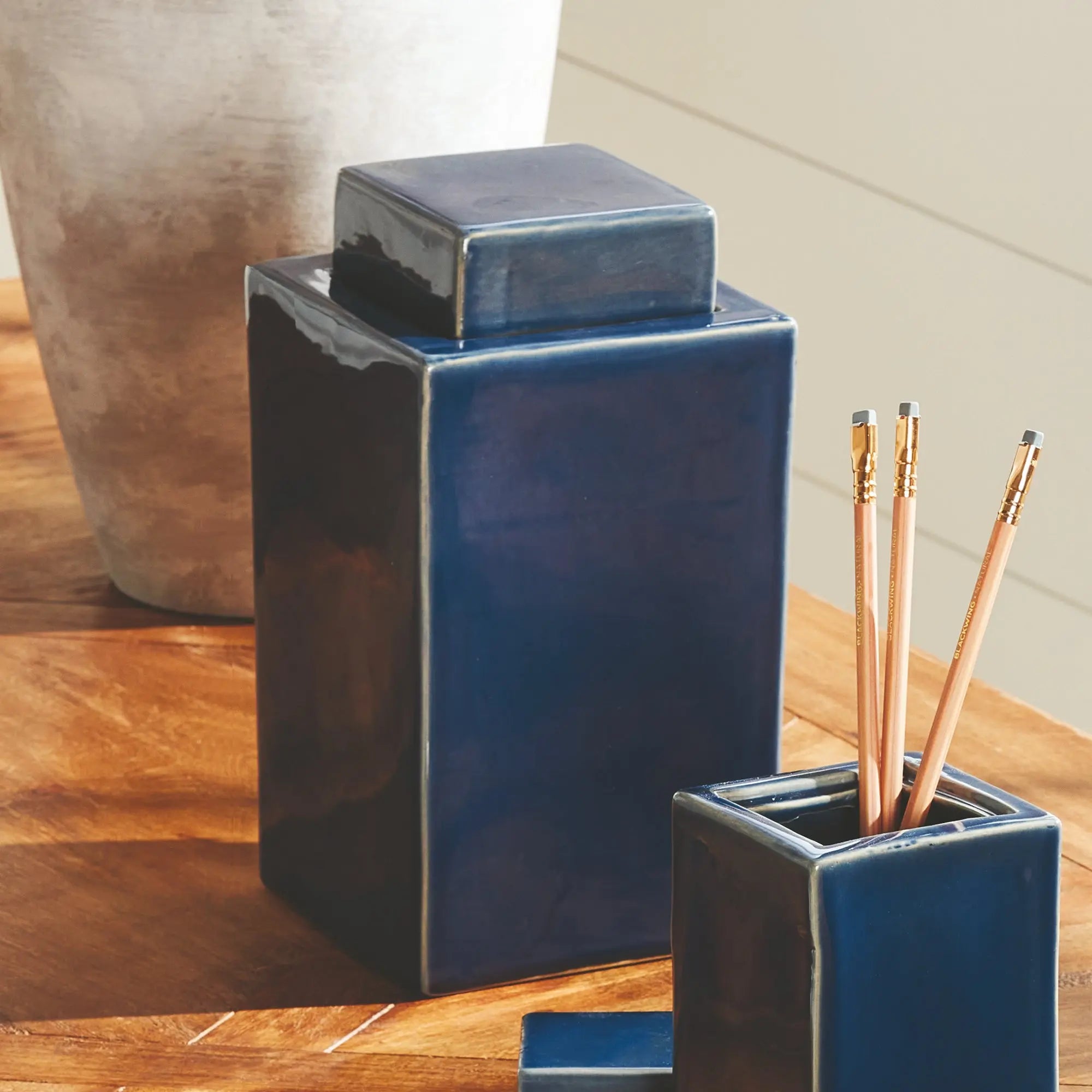 Ophelia Ceramic Lidded Jar – Cream or Blue | 4 Sizes - Villa Decor & Design