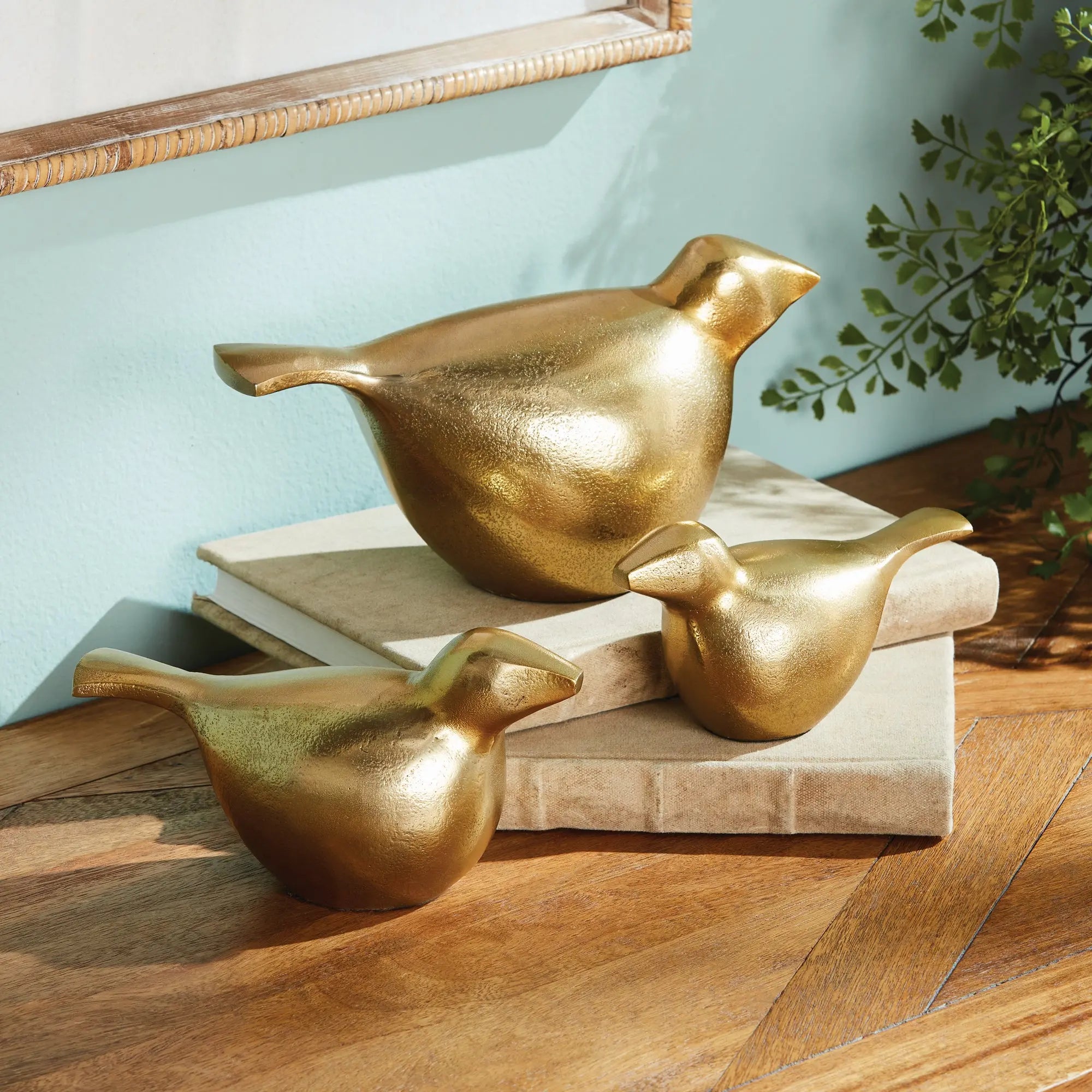 Set of 3 Modern Gold Bird Sculptures