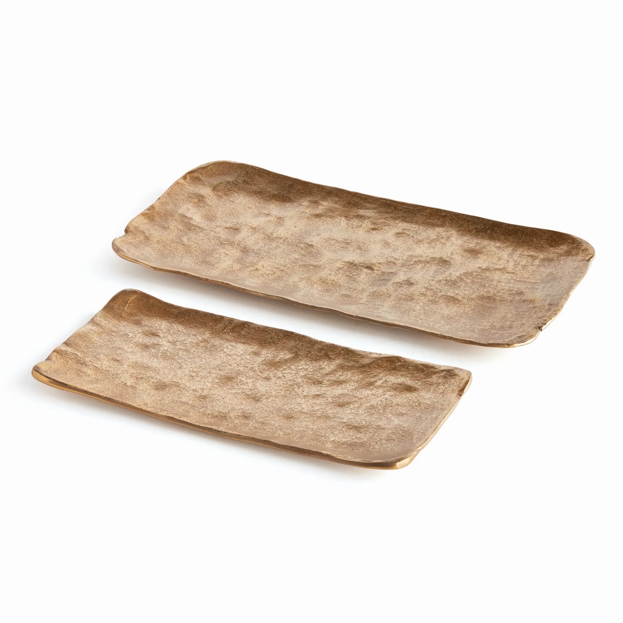 Imani Decorative Trays - modern gold cast aluminum trays with rounded edges, available in rectangular set of 2 or square set of 3