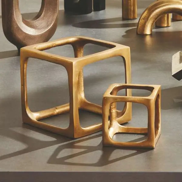 Cubist Sculptures - Set of 2 Silver or Black Cast Aluminum Geometric Cubes Napa Home & Garden