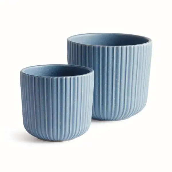 Tasha Pot Set - Set of 2 Ribbed Ceramic Planters - Villa Decor & Design