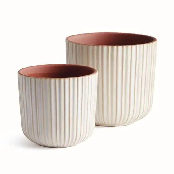 Tasha Pot Set - Set of 2 Ribbed Ceramic Planters - Villa Decor & Design