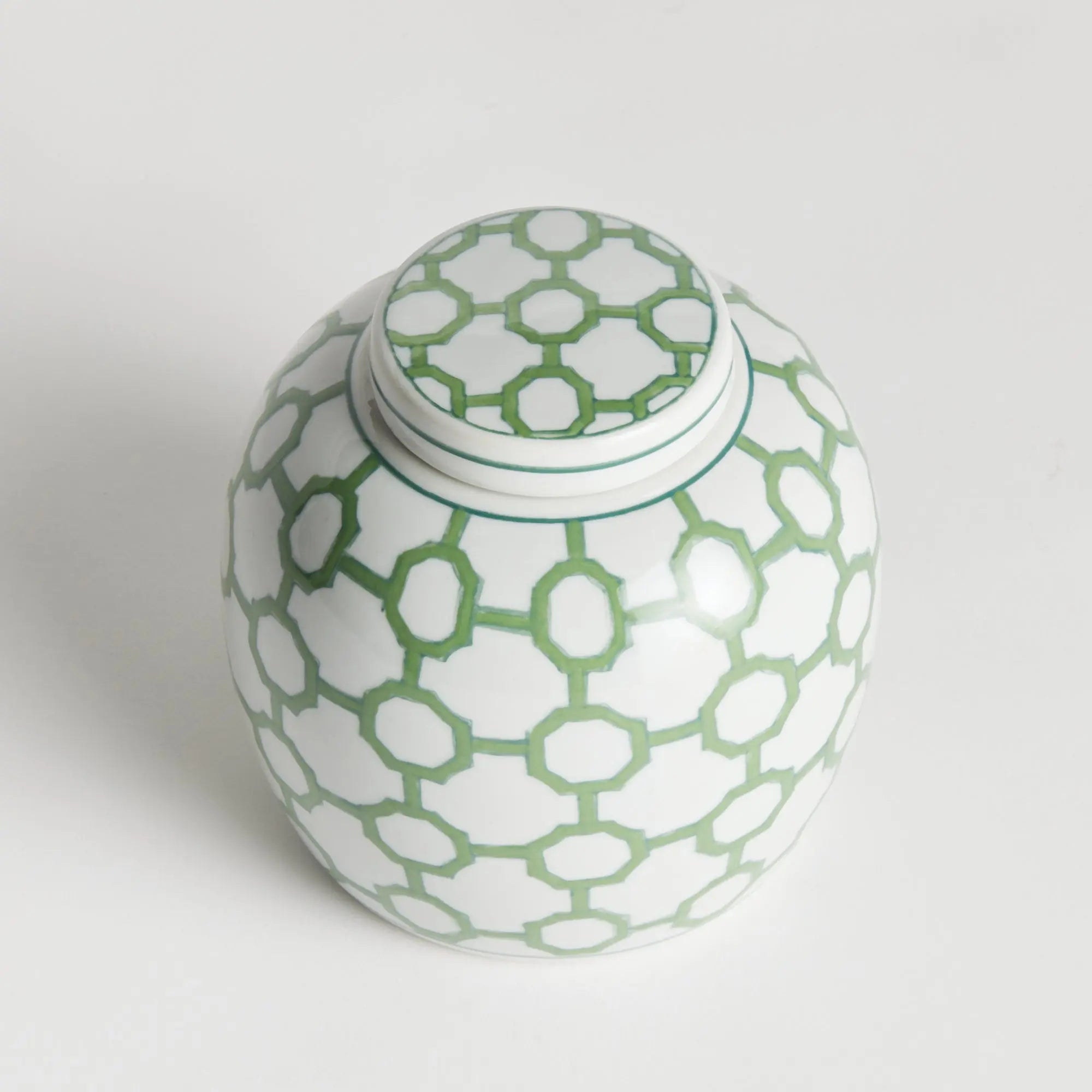 Imperial Link 5.5" Lidded Jar - Green & White Geometric Porcelain Napa Home & Garden