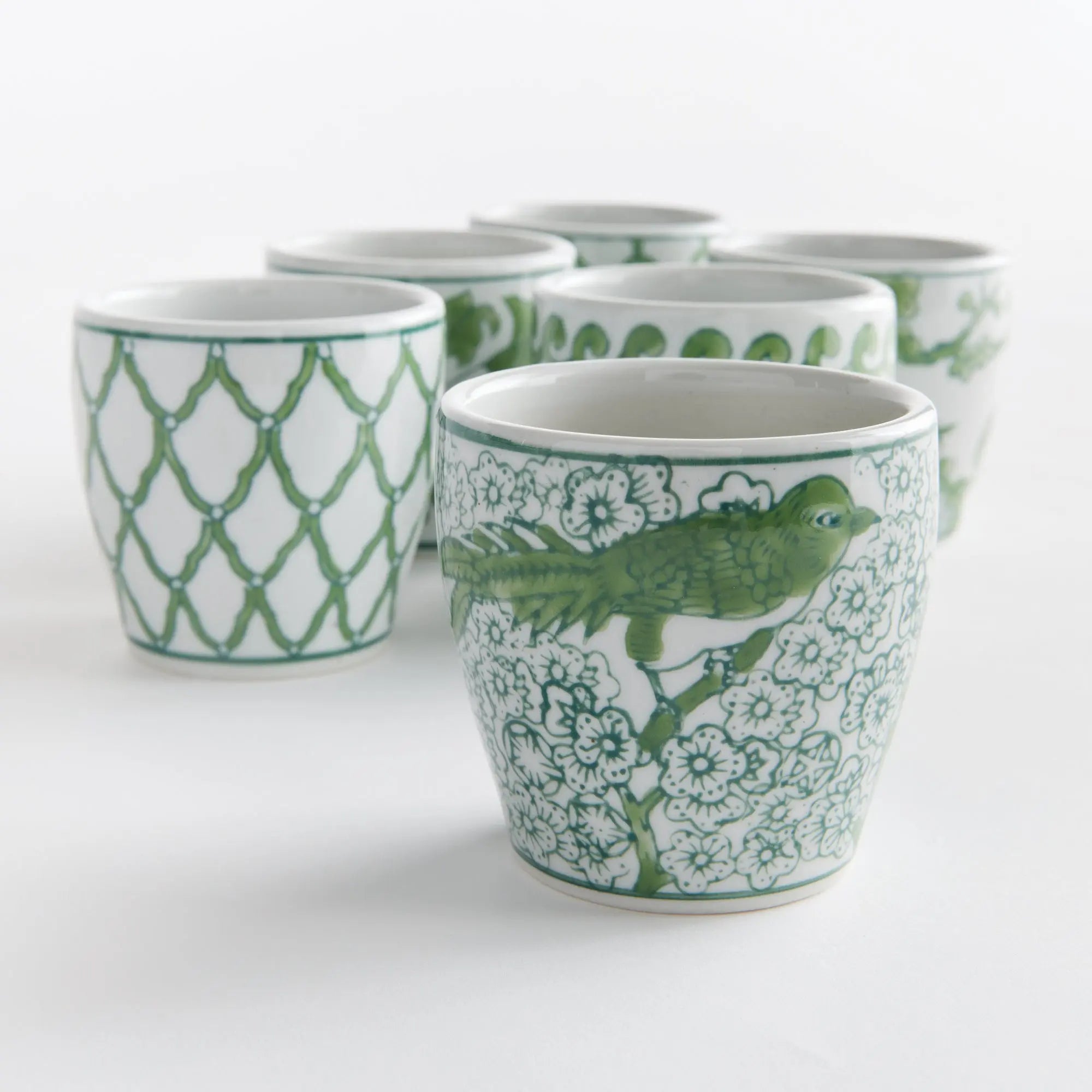 Imperial Mini Flower Pots - Set of 6 Green & White Chinoiserie Porcelain Napa Home & Garden