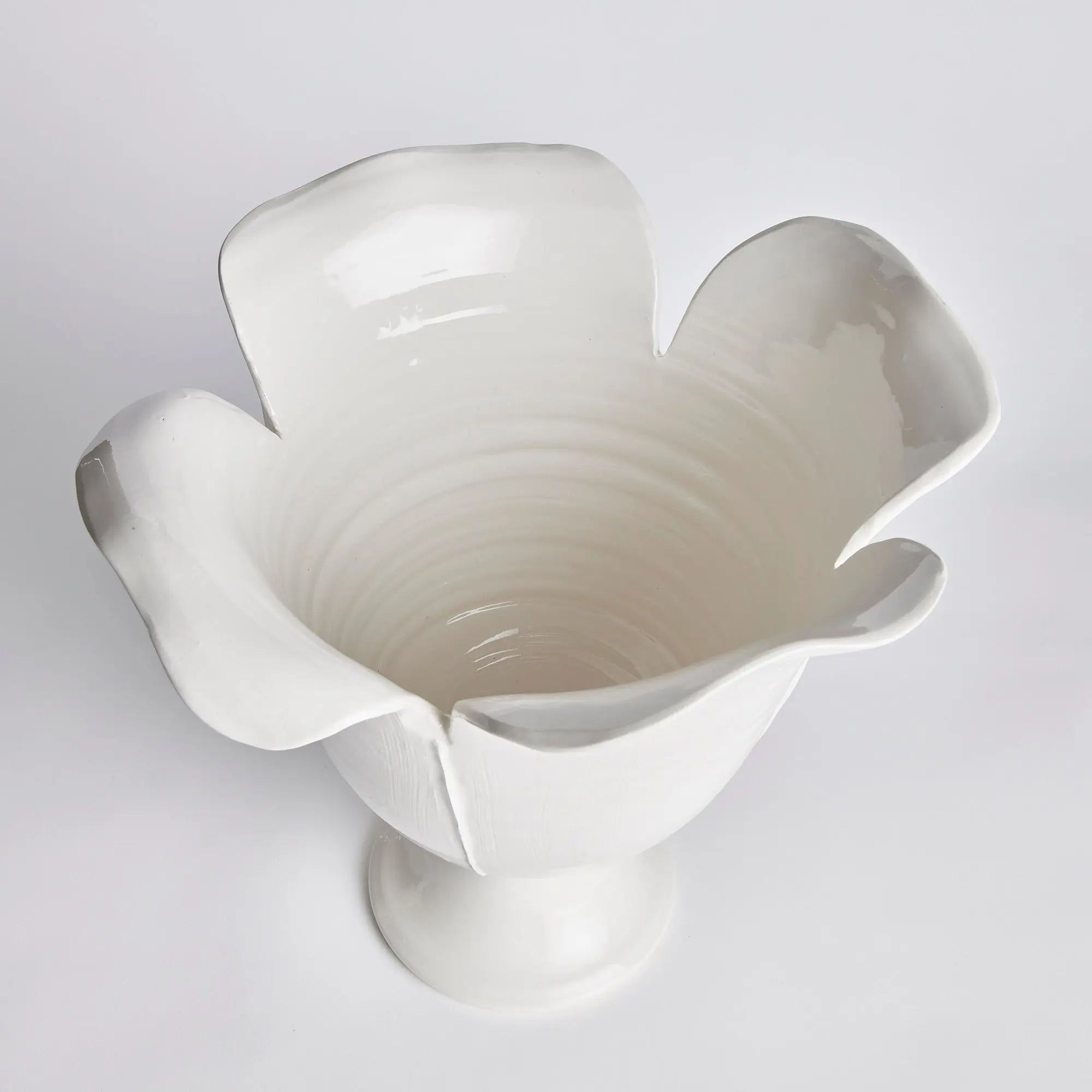 Handmade Petalo Vase  - Large in White glaze with sculpted petal details