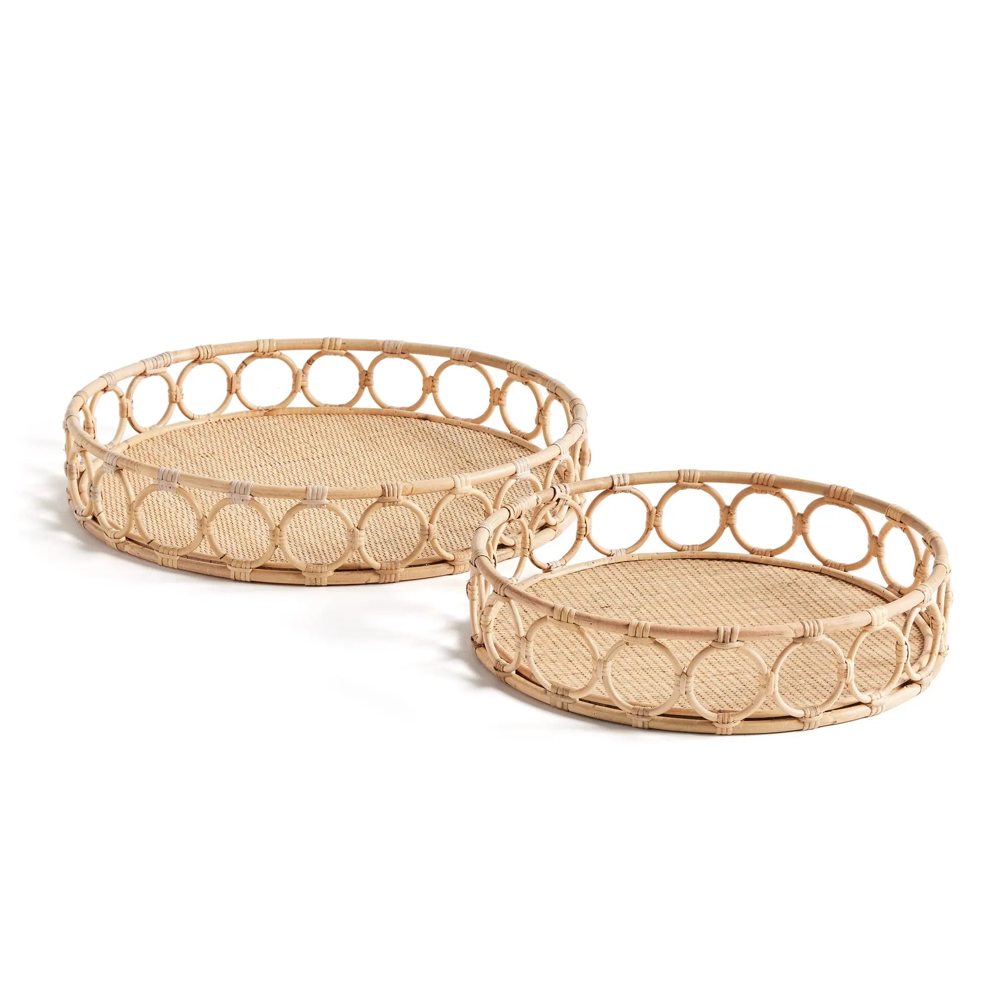Ninette round rattan trays – set of 2 in natural finish