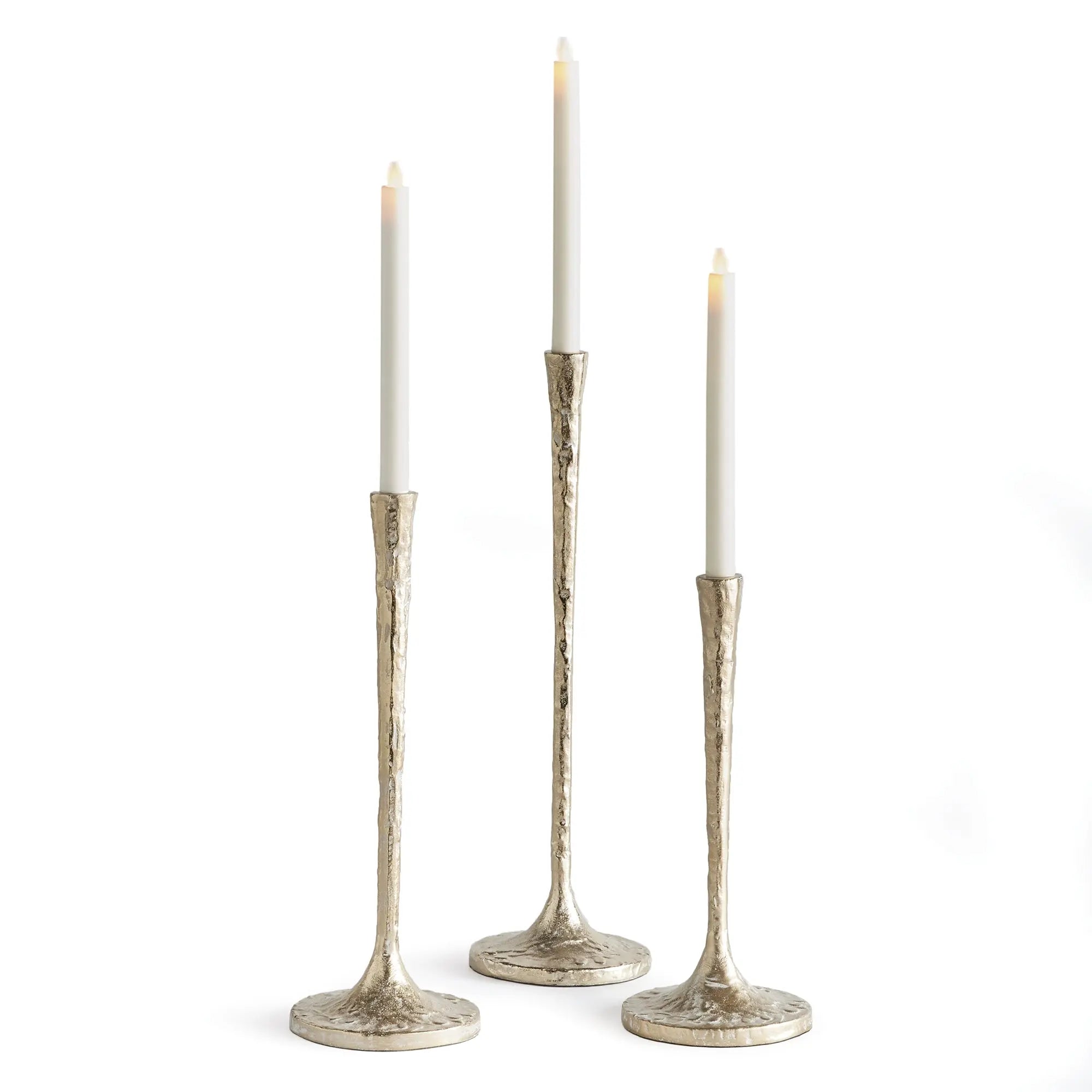 Burke Modern Taper Candle Holders – Set of 3  (White Ash Gold or Antique Brass) - Villa Decor & Design