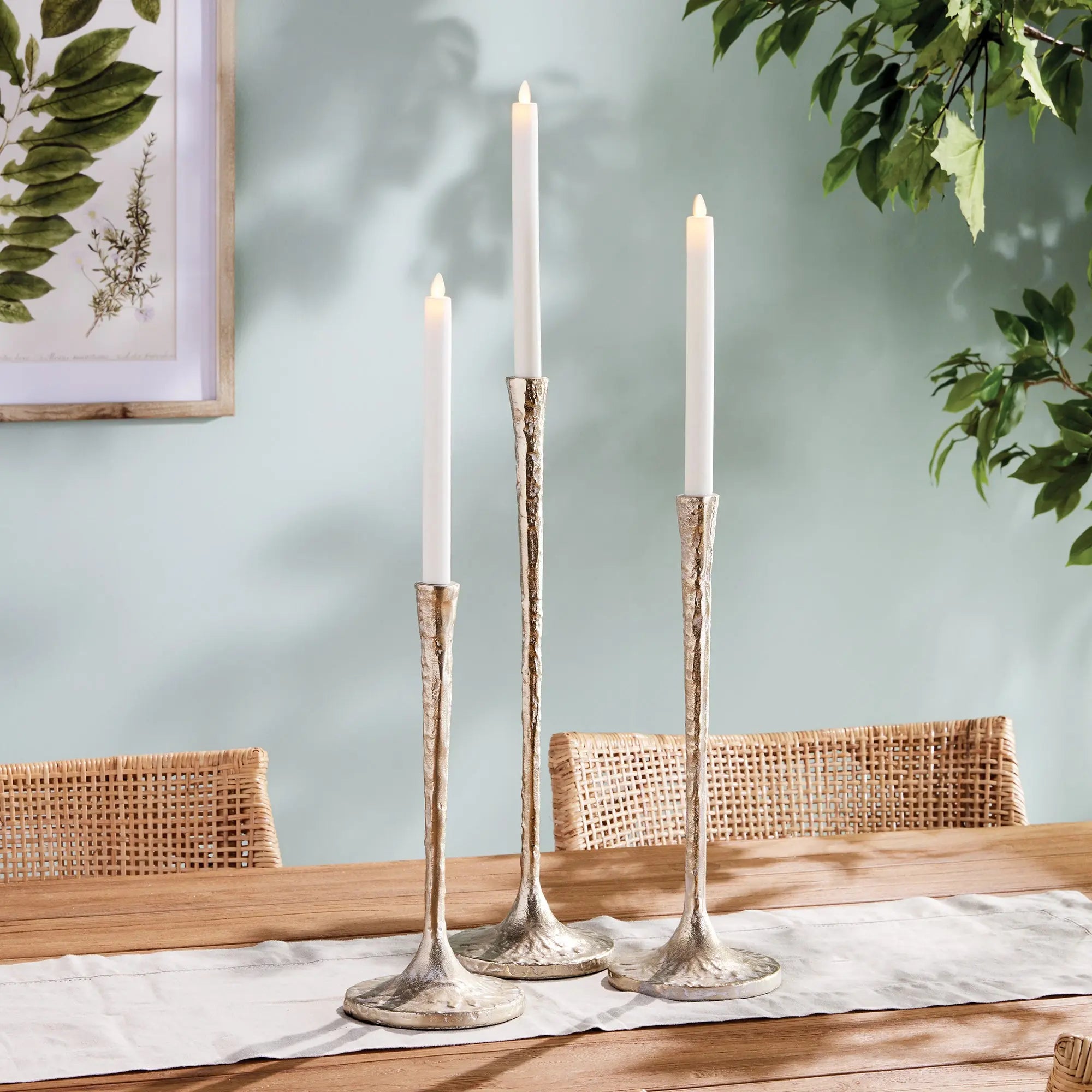 Burke Modern Taper Candle Holders – Set of 3  (White Ash Gold or Antique Brass) - Villa Decor & Design