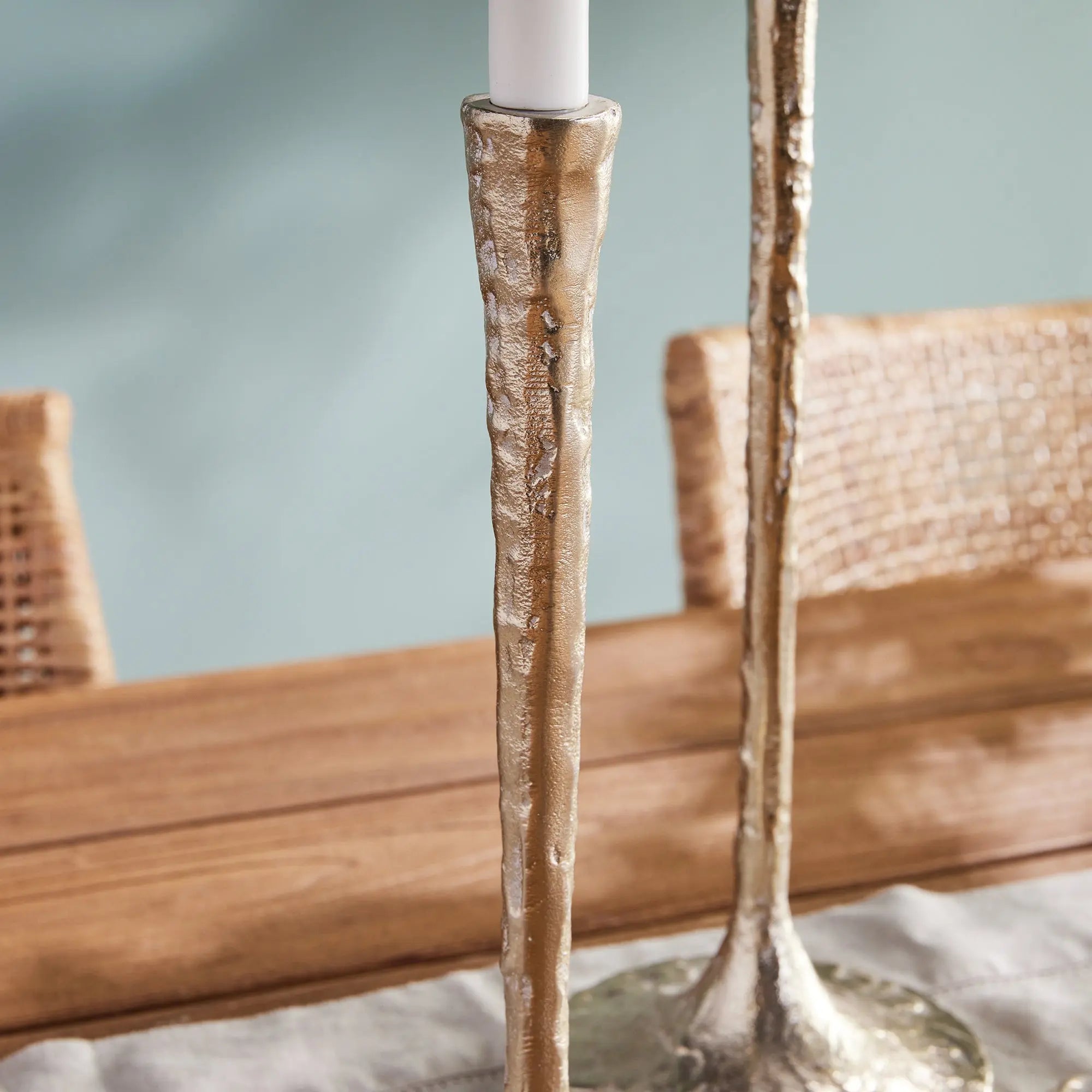 Burke Modern Taper Candle Holders – Set of 3  (White Ash Gold or Antique Brass) - Villa Decor & Design