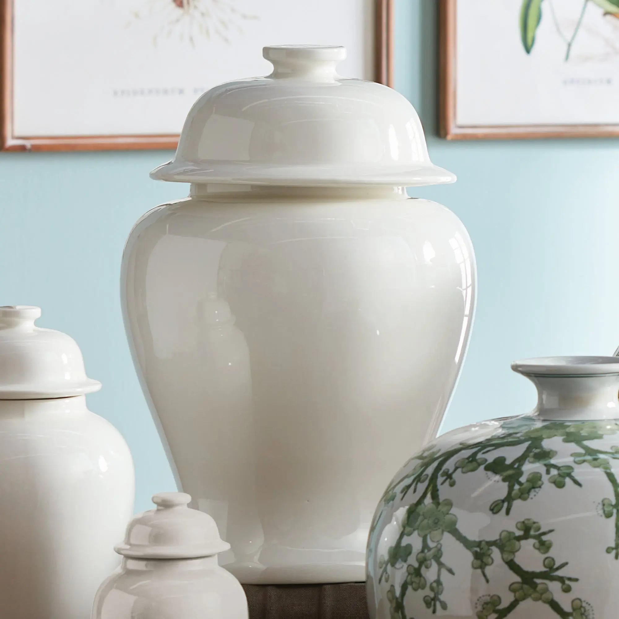 Koa Lidded Mini Wide Ginger Jar – Small or Large | Green, Blue, or White Ceramic - Villa Decor & Design