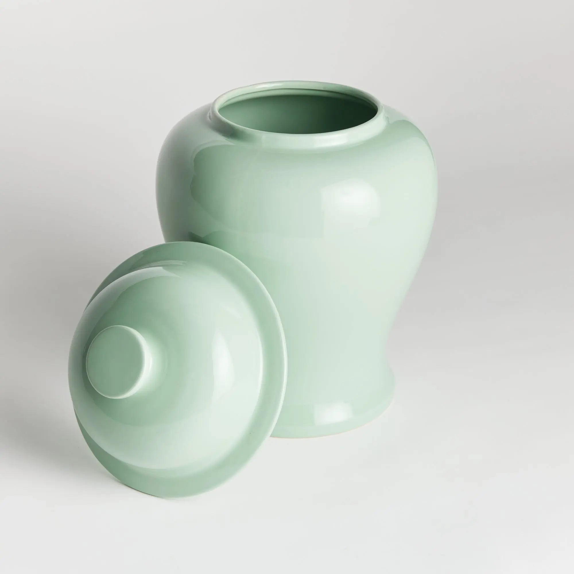 Koa Lidded Mini Wide Ginger Jar – Small or Large | Green, Blue, or White Ceramic - Villa Decor & Design