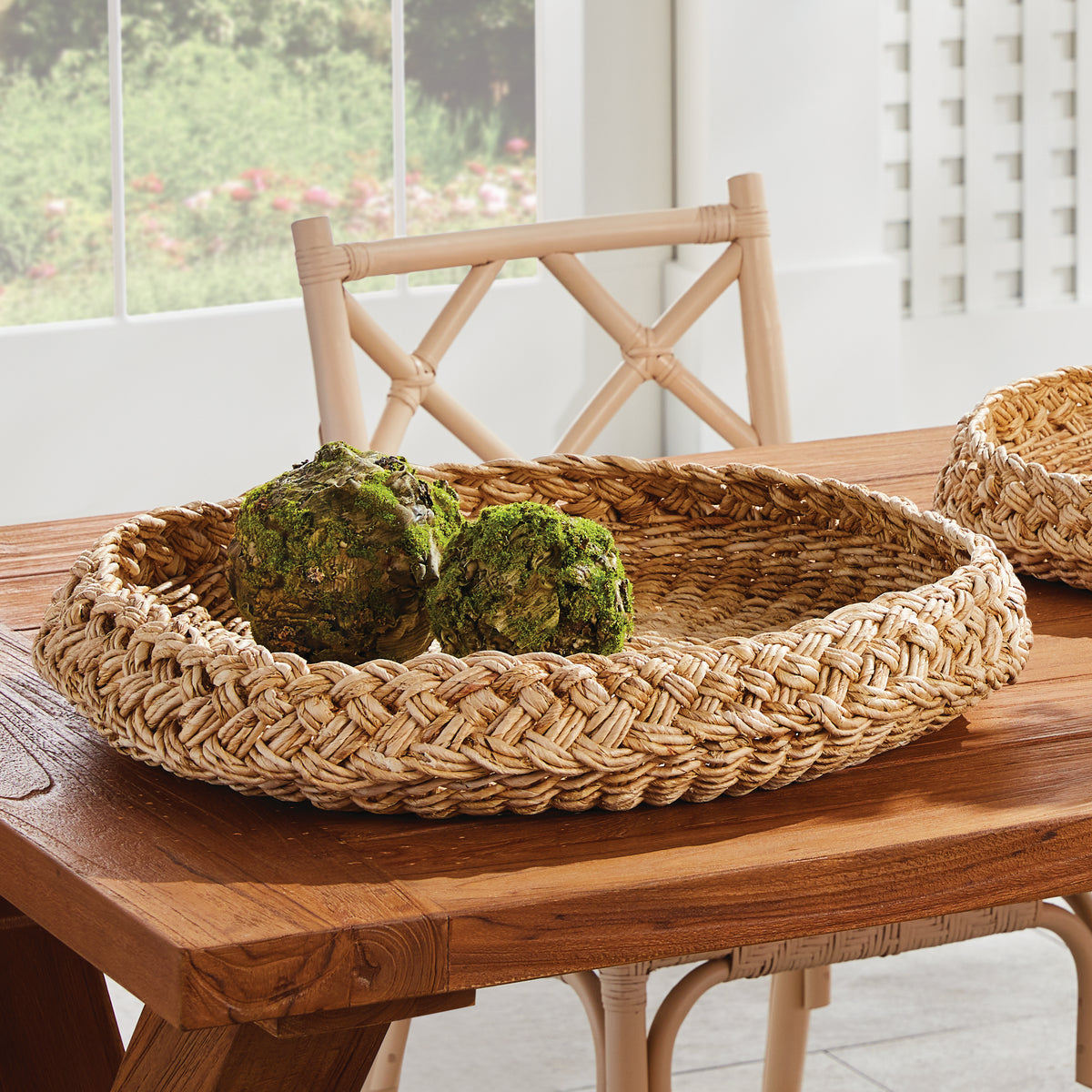 Abaca French Braided Round Trays, Set of 2