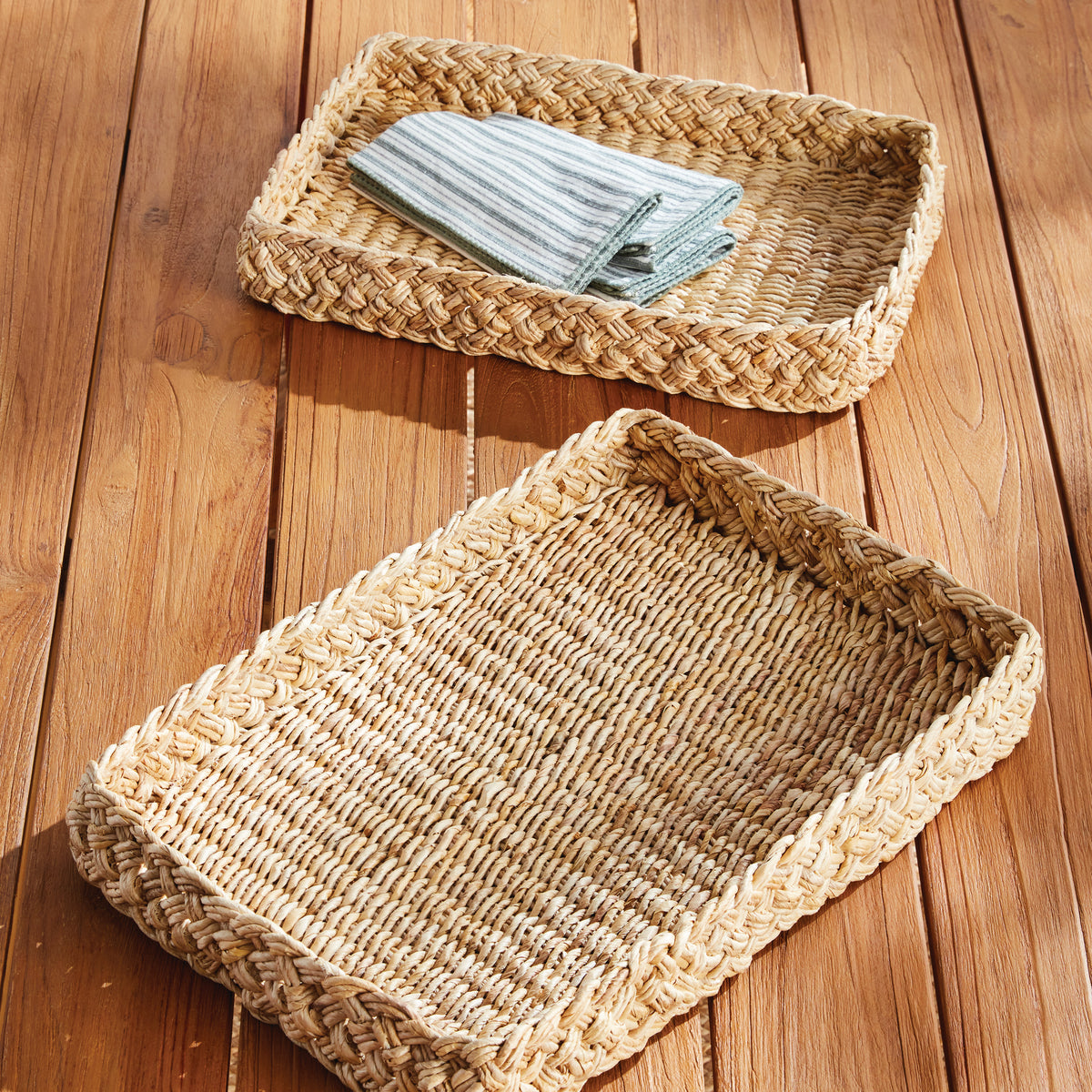 Abaca French Braided Square Trays, Set of 2