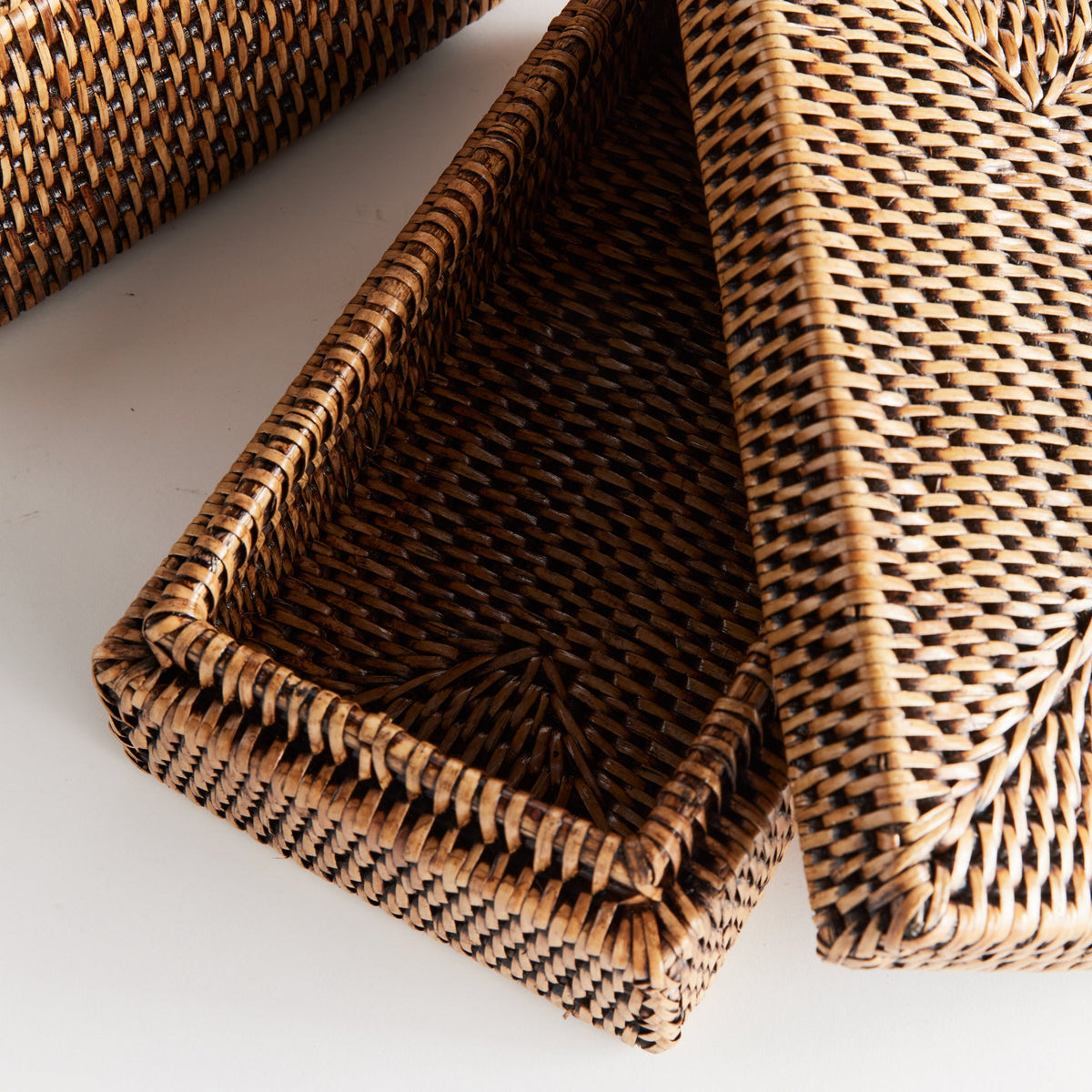 Burma Rattan Rectangular Lidded Boxes, Set of 2