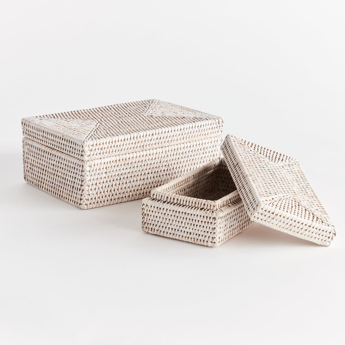 Burma Rattan Rectangular Lidded Boxes, Set of 2