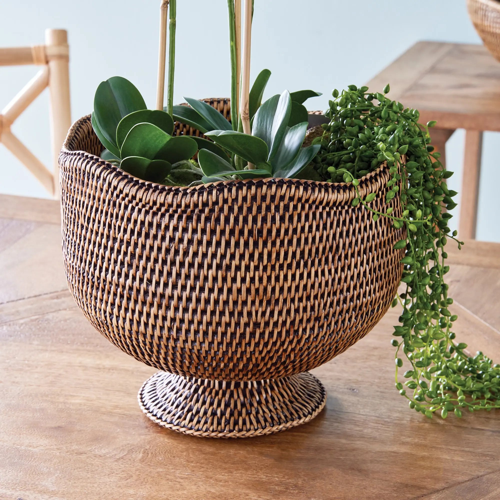 Burma Rattan Footed Cachepot - Warm Brown