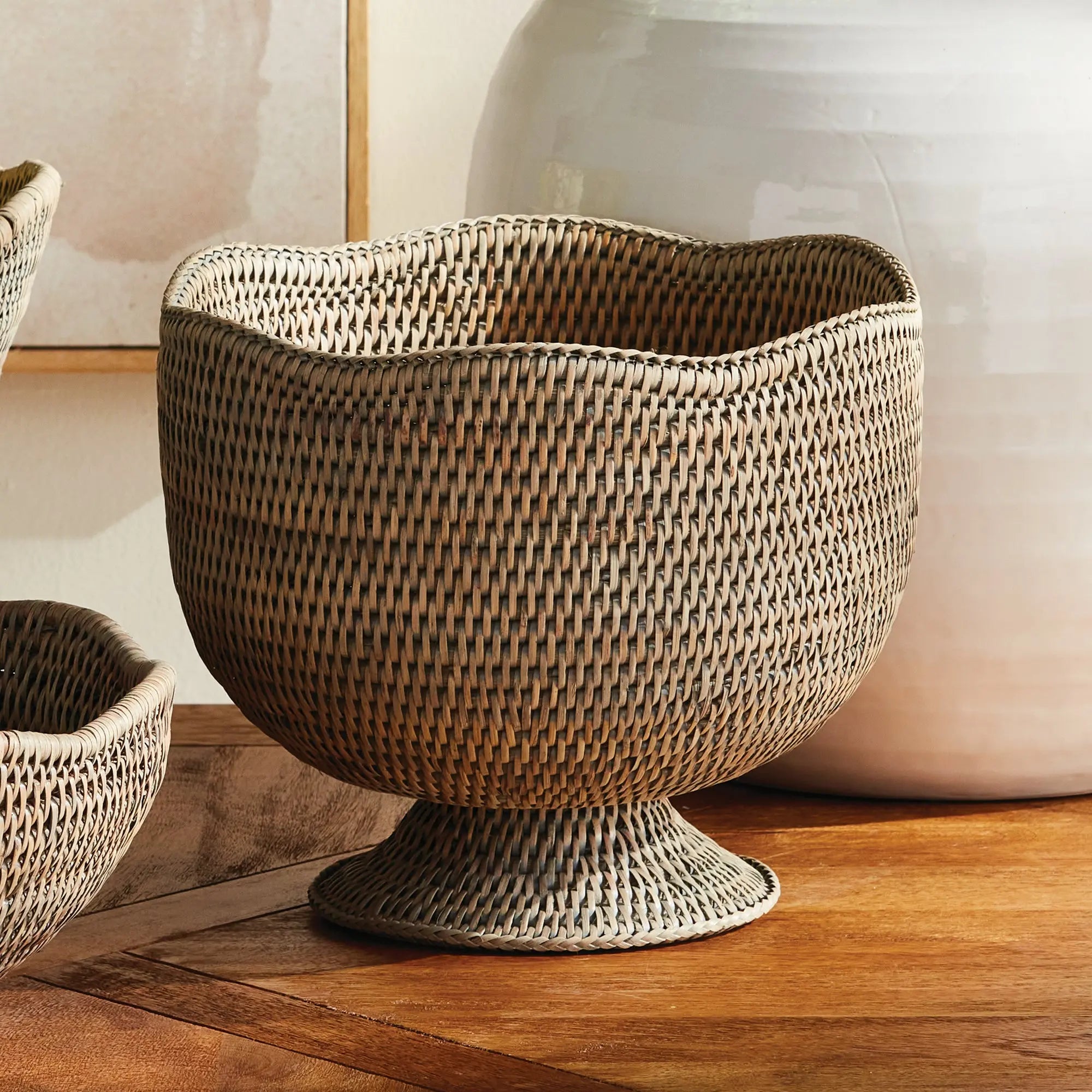 Burma Rattan Footed Cachepot - Graywash