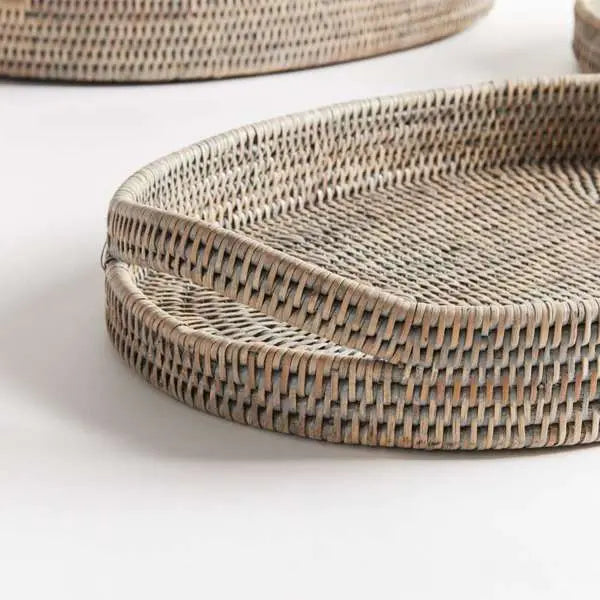 Burma Rattan Oval Serving Trays - Set of 3 Tight-Weave Baskets (3 Finishes) - Villa Decor & Design