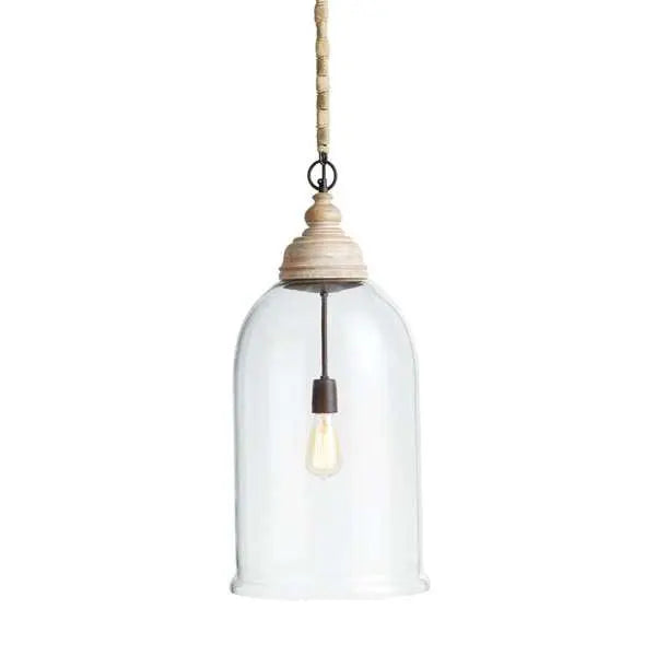 Vintner's Cloche Pendant - Whitewashed Wood & Glass Coastal Light - Villa Decor & Design