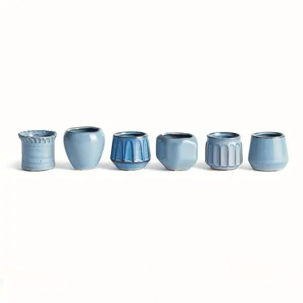 Dezie Mini Pots - Set of 6 Reactive Glaze Stoneware (Cream, Green, or Blue) - Villa Decor & Design