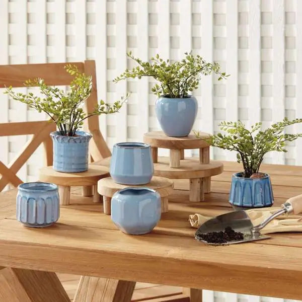 Dezie Mini Pots - Set of 6 Reactive Glaze Stoneware (Cream, Green, or Blue) - Villa Decor & Design
